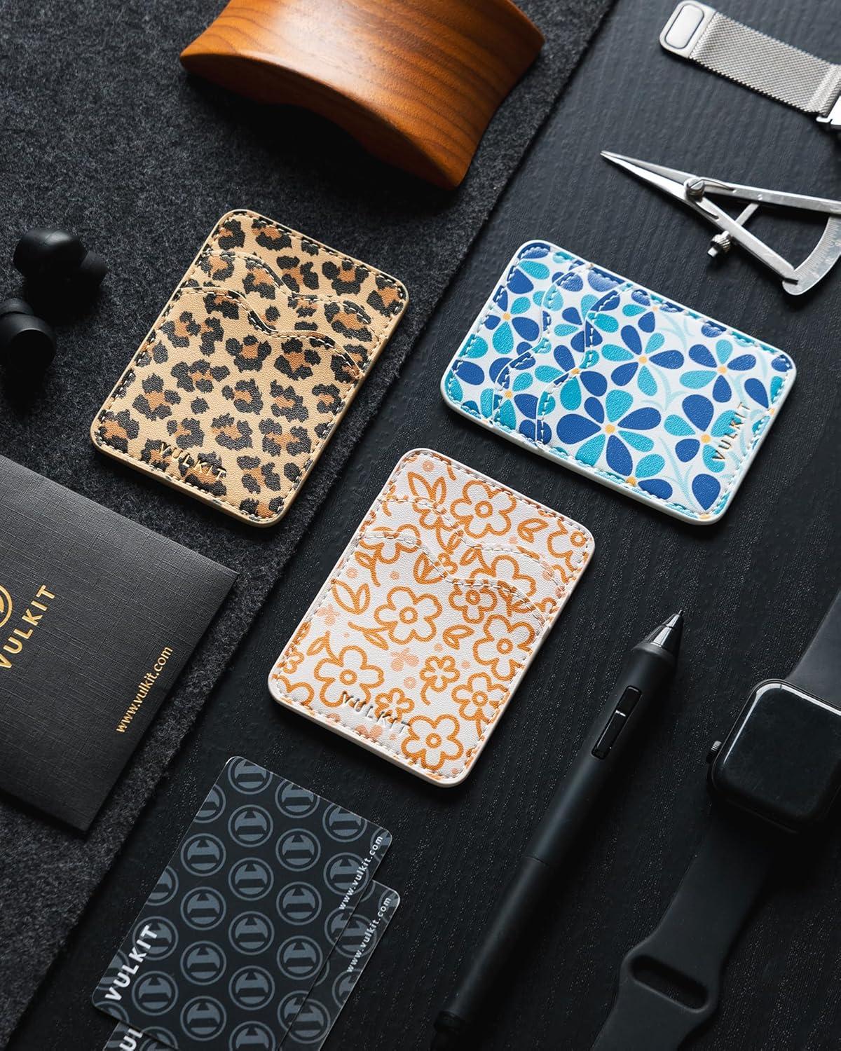 image:imageVULKIT Stick on Card Holder Compatible for iphone Leather Cell Phone Wallet Credit Card Case Strong Sticker for WomenBlue Bloom
