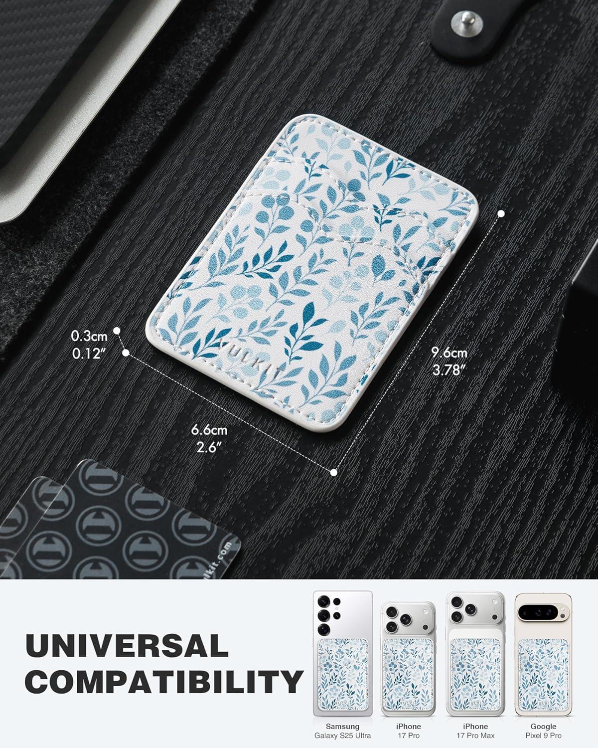 image:imageVULKIT Stick on Card Holder Compatible for iphone Leather Cell Phone Wallet Credit Card Case Strong Sticker for WomenBlue Floral