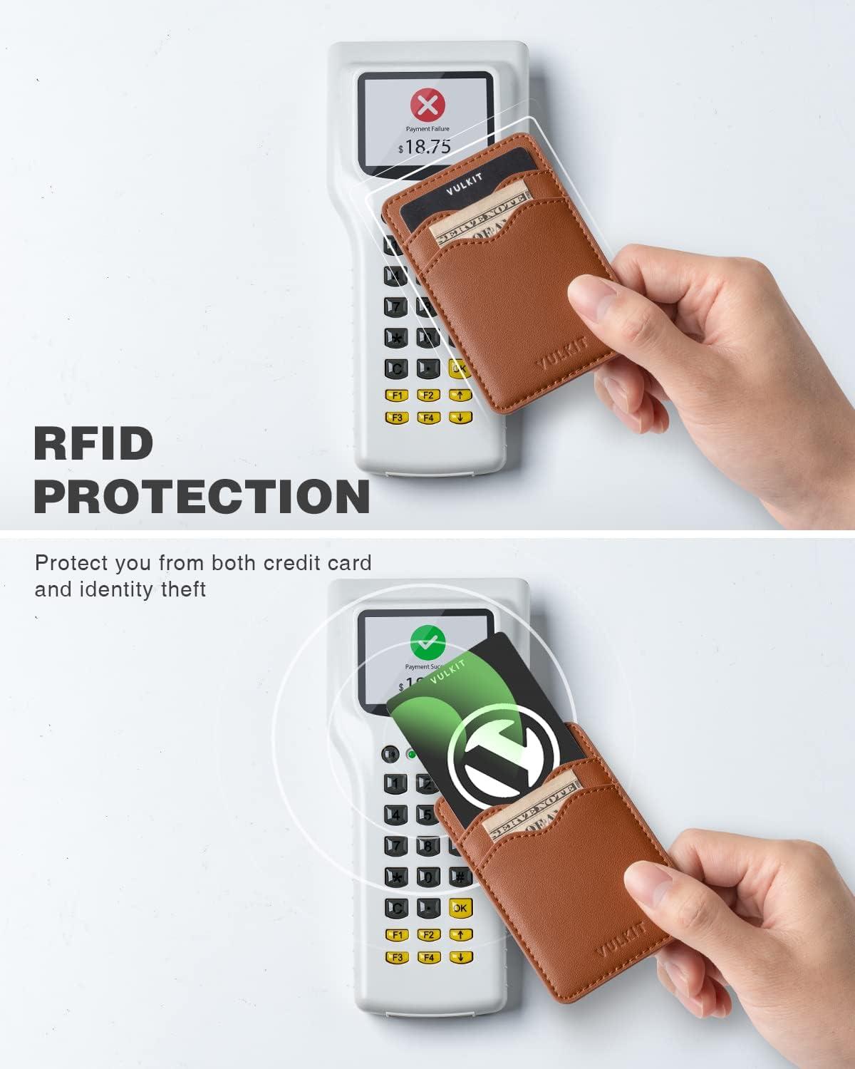 image:imageVULKIT Stick on Card Holder Compatible for iphone Leather Cell Phone Wallet Credit Card Case Strong Sticker for WomenBrown