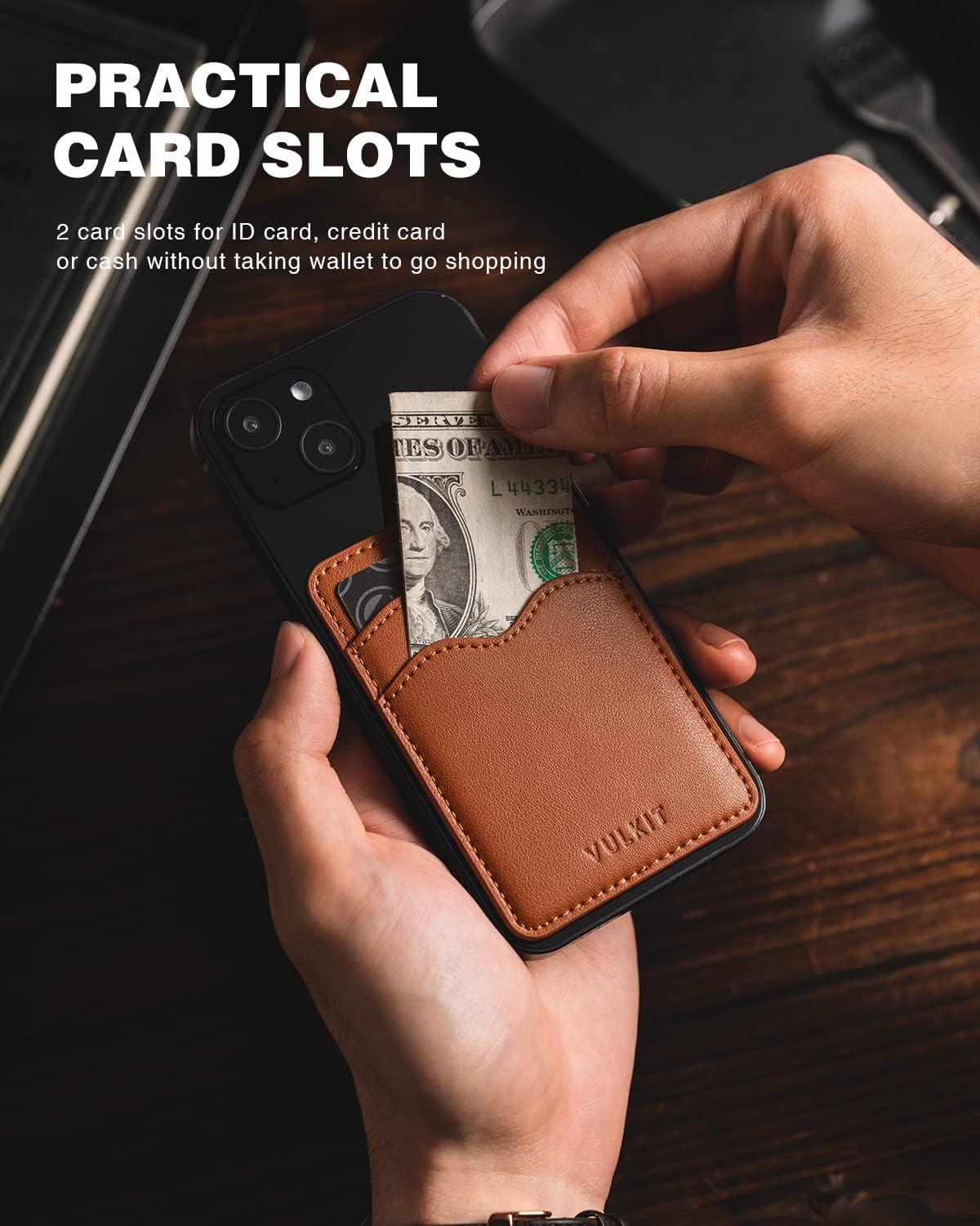 image:imageVULKIT Stick on Card Holder Compatible for iphone Leather Cell Phone Wallet Credit Card Case Strong Sticker for WomenBrown