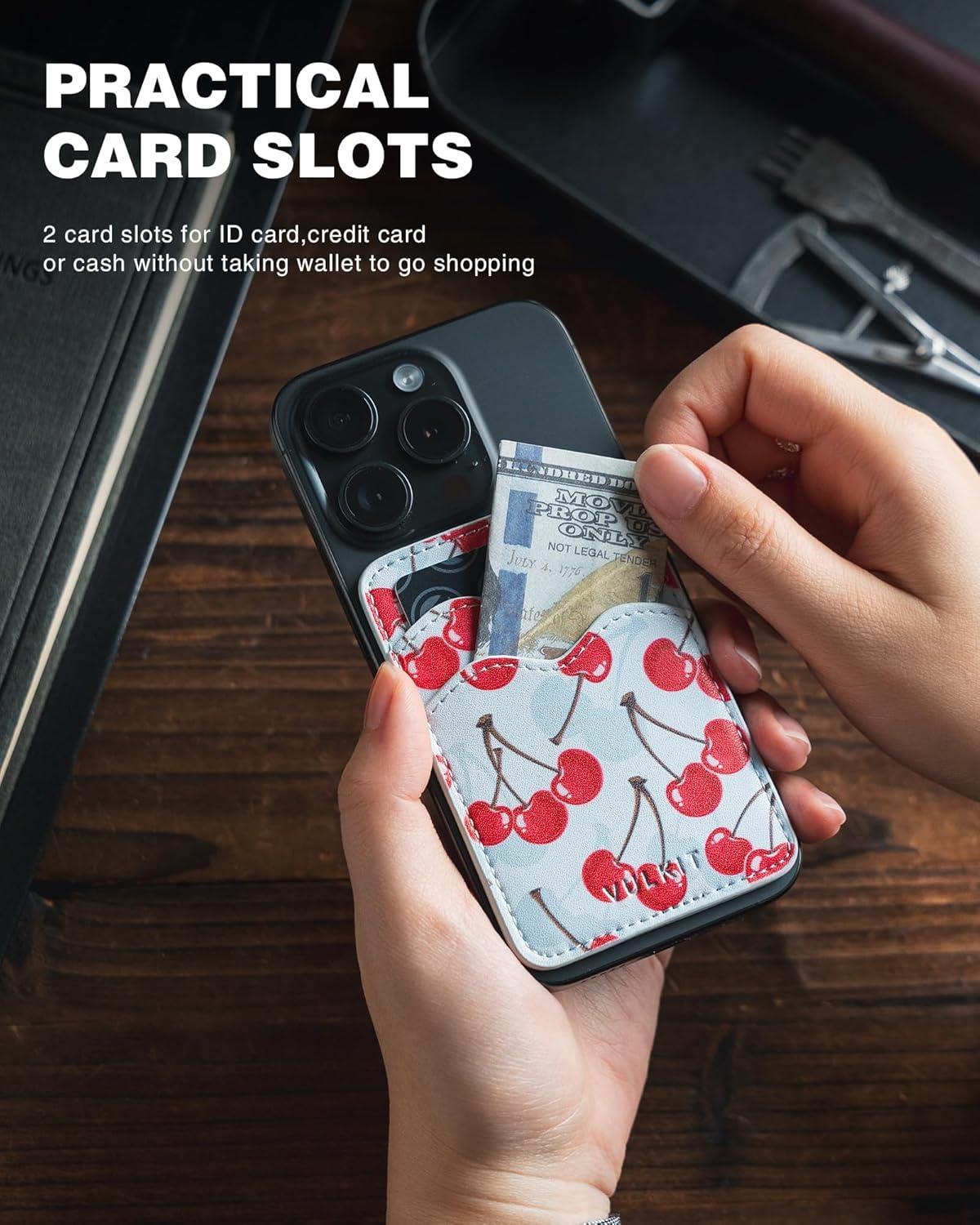 image:imageVULKIT Stick on Card Holder Compatible for iphone Leather Cell Phone Wallet Credit Card Case Strong Sticker for WomenCherry Breeze