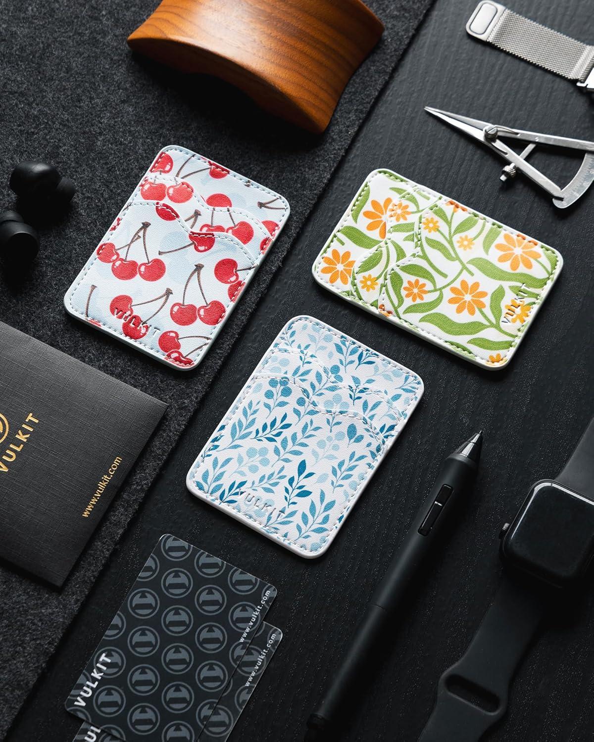 image:imageVULKIT Stick on Card Holder Compatible for iphone Leather Cell Phone Wallet Credit Card Case Strong Sticker for WomenCherry Breeze