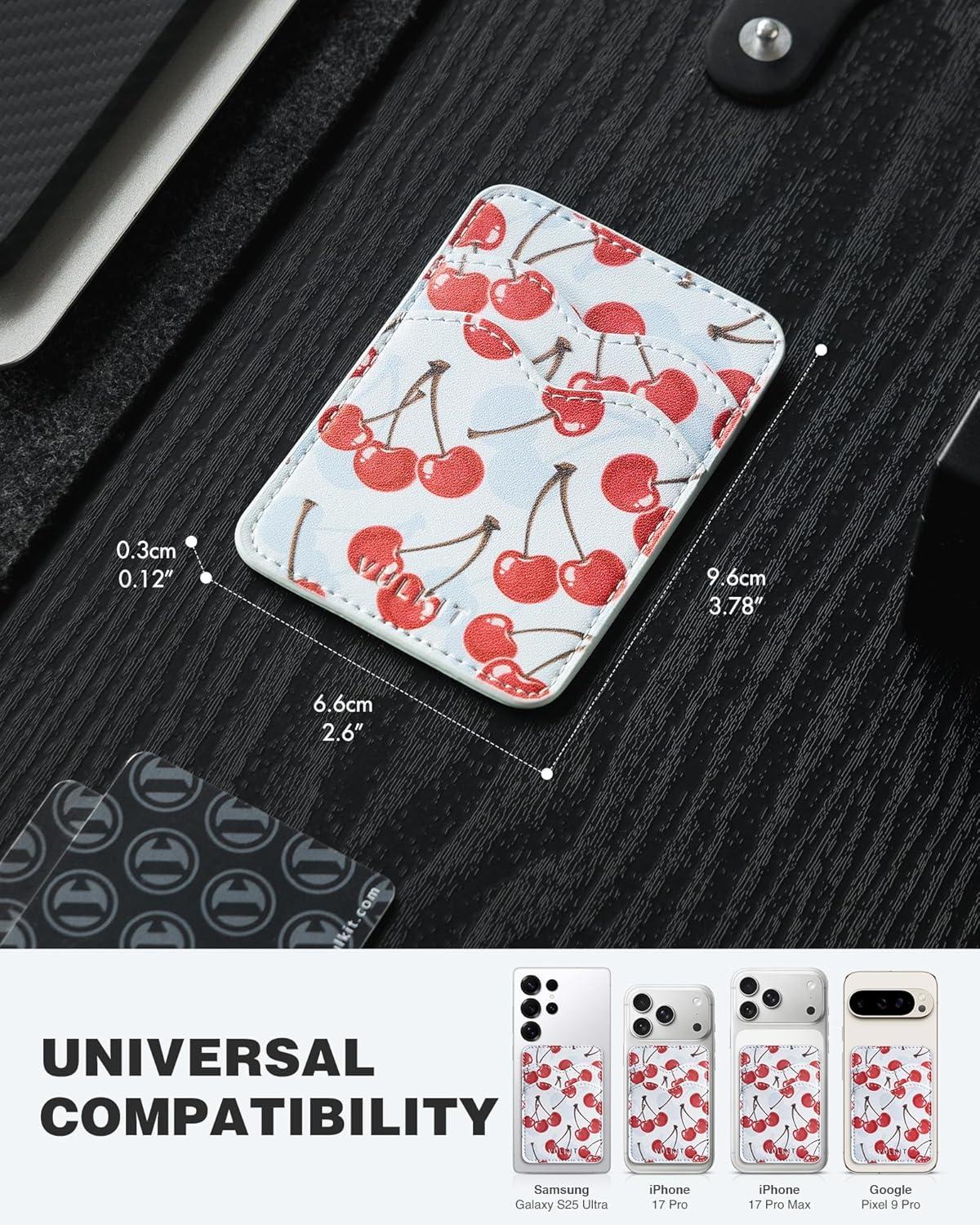 image:imageVULKIT Stick on Card Holder Compatible for iphone Leather Cell Phone Wallet Credit Card Case Strong Sticker for WomenCherry Breeze