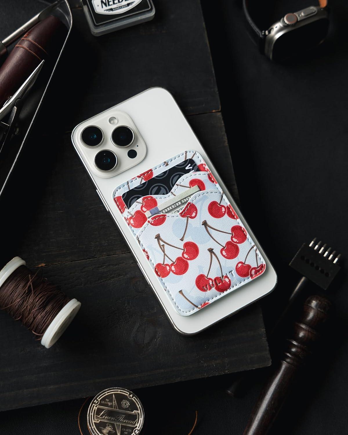 image:imageVULKIT Stick on Card Holder Compatible for iphone Leather Cell Phone Wallet Credit Card Case Strong Sticker for WomenCherry Breeze