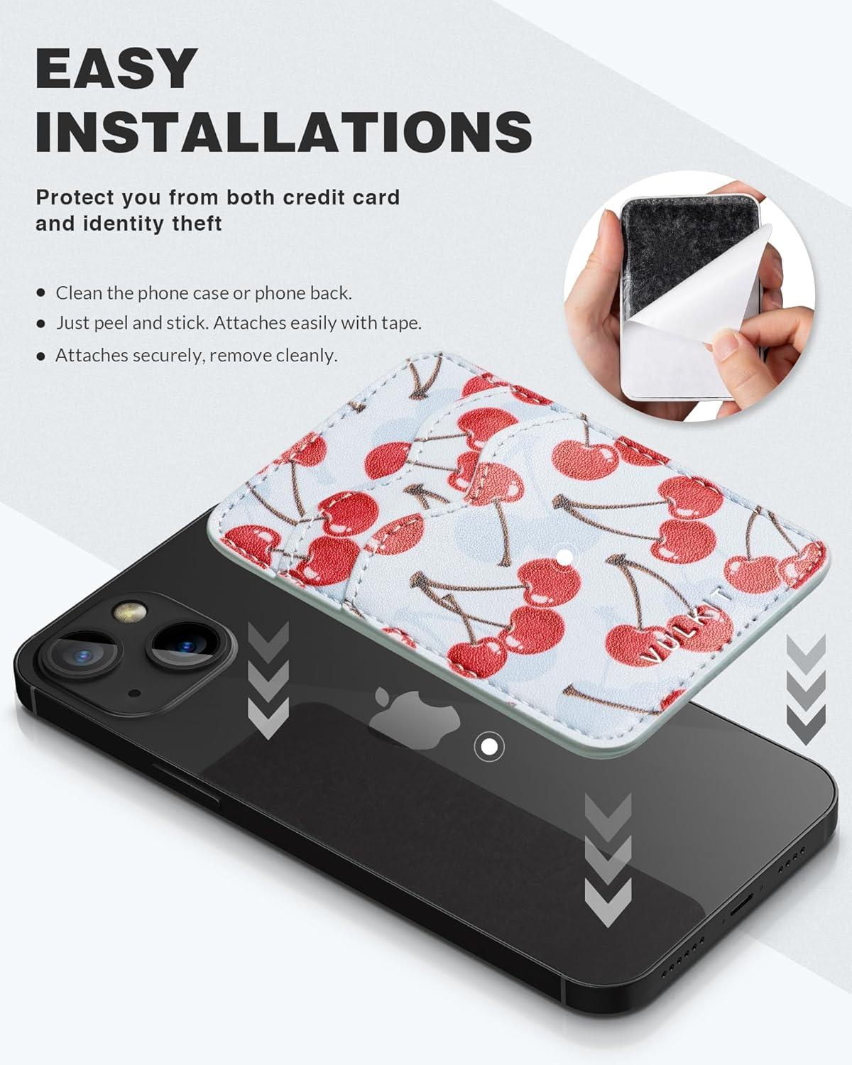 image:imageVULKIT Stick on Card Holder Compatible for iphone Leather Cell Phone Wallet Credit Card Case Strong Sticker for WomenCherry Breeze