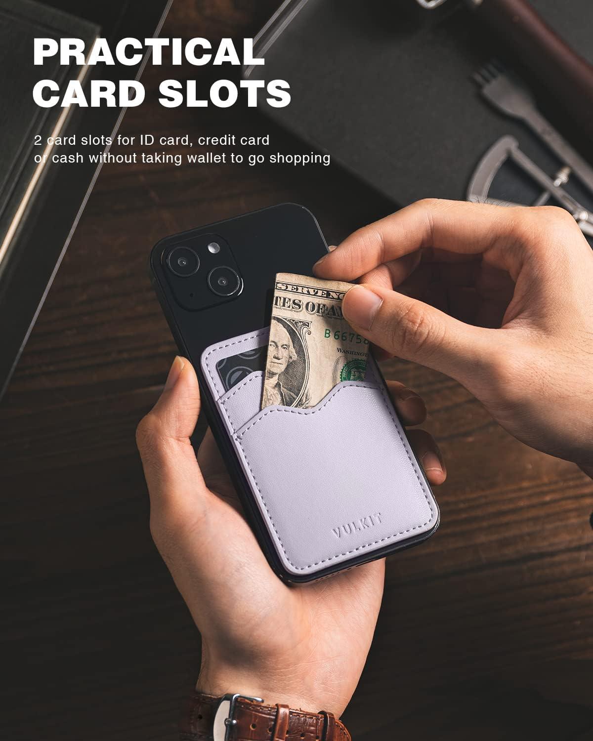 image:imageVULKIT Stick on Card Holder Compatible for iphone Leather Cell Phone Wallet Credit Card Case Strong Sticker for WomenLilac
