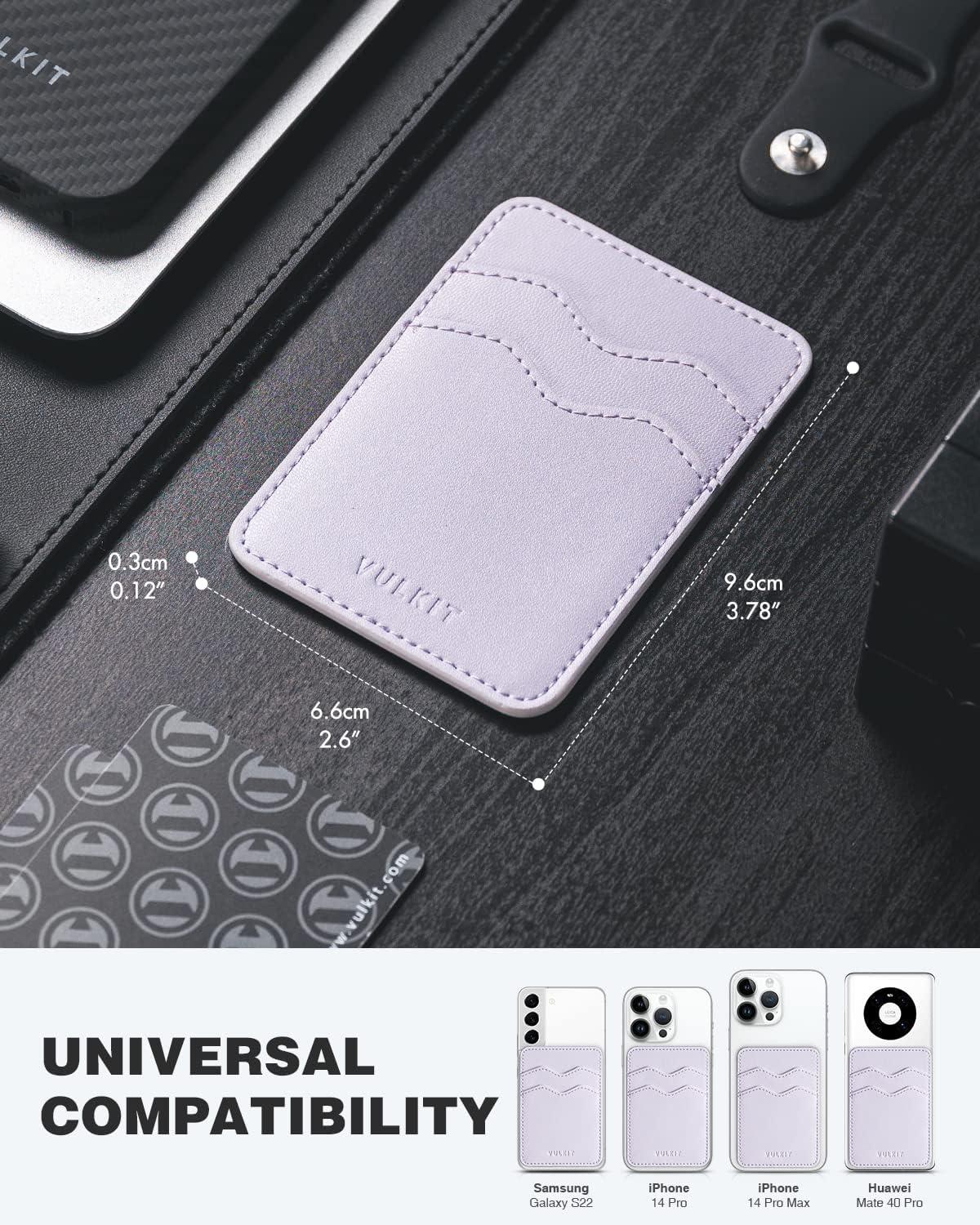 image:imageVULKIT Stick on Card Holder Compatible for iphone Leather Cell Phone Wallet Credit Card Case Strong Sticker for WomenLilac