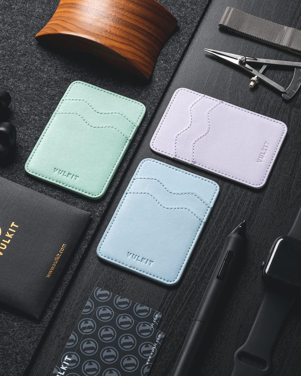 image:imageVULKIT Stick on Card Holder Compatible for iphone Leather Cell Phone Wallet Credit Card Case Strong Sticker for WomenLilac