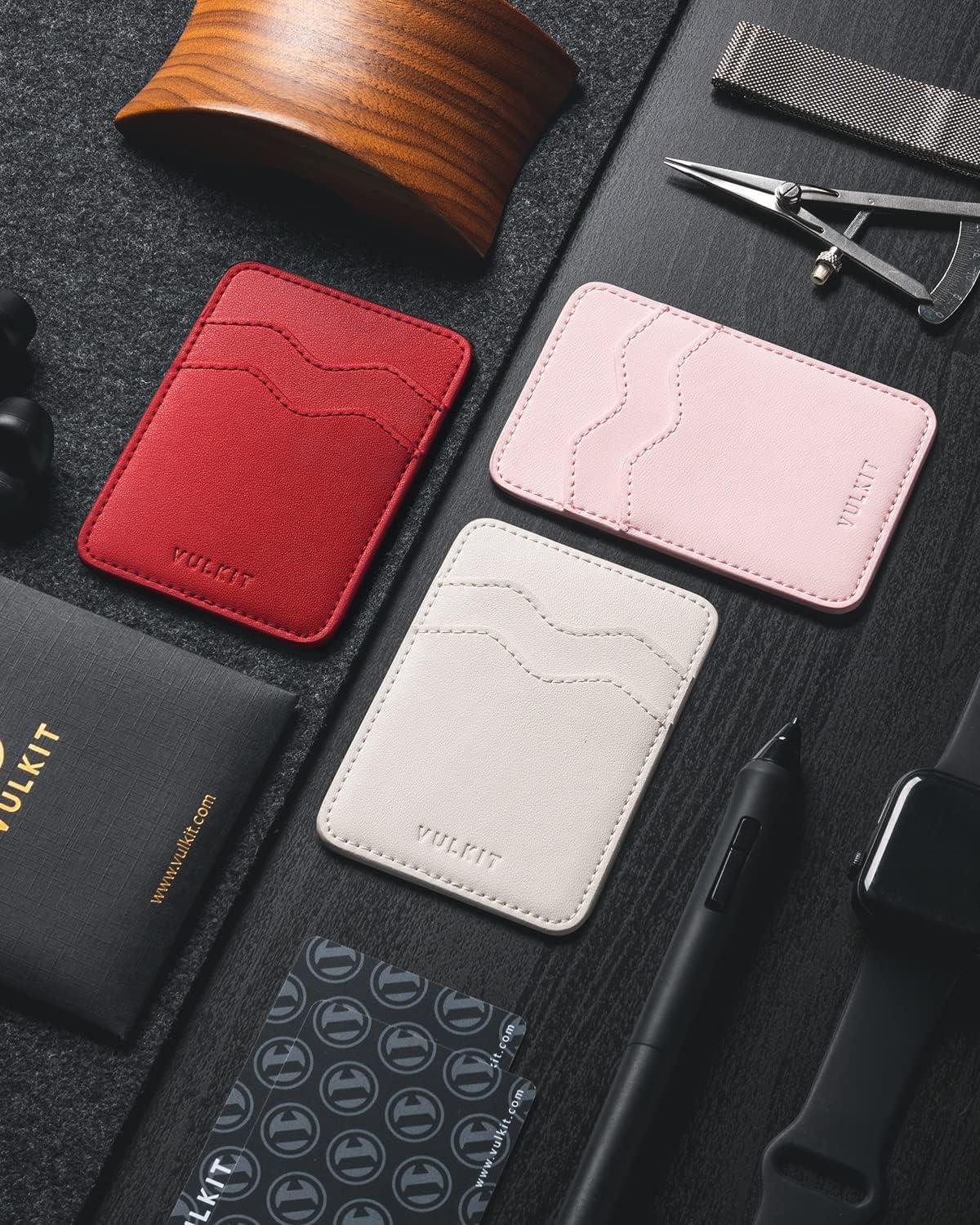 image:imageVULKIT Stick on Card Holder Compatible for iphone Leather Cell Phone Wallet Credit Card Case Strong Sticker for WomenPink