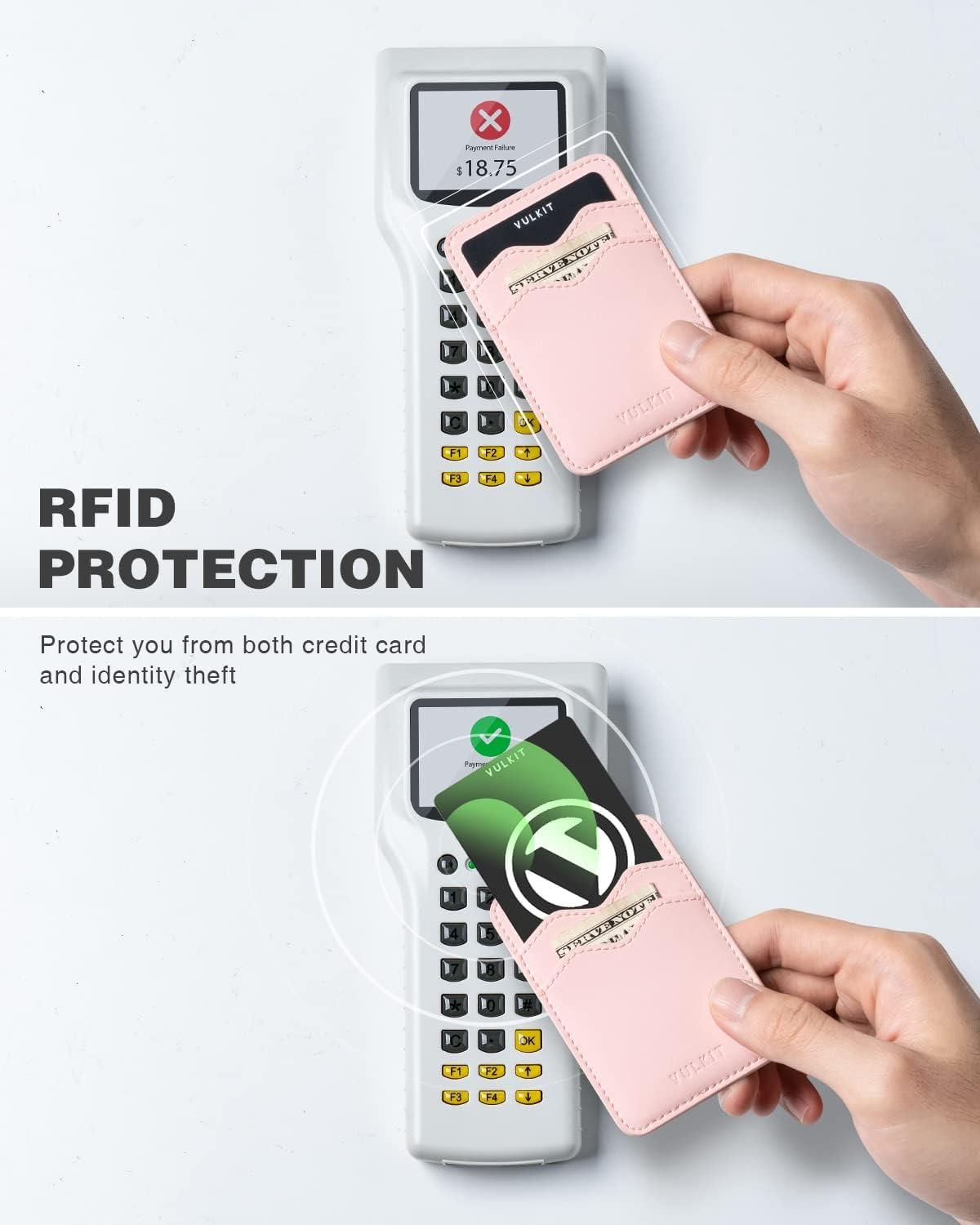 image:imageVULKIT Stick on Card Holder Compatible for iphone Leather Cell Phone Wallet Credit Card Case Strong Sticker for WomenPink
