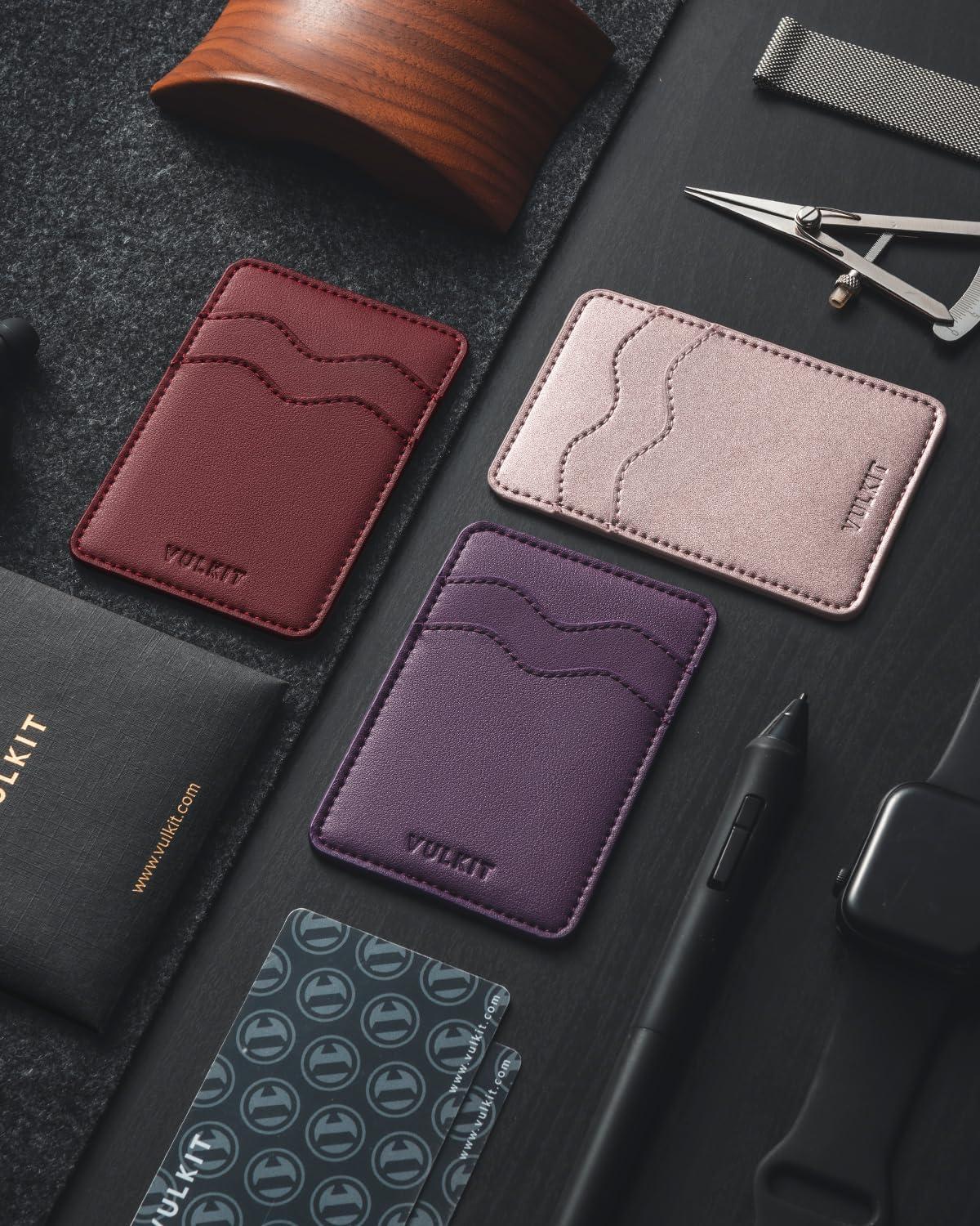 image:imageVULKIT Stick on Card Holder Compatible for iphone Leather Cell Phone Wallet Credit Card Case Strong Sticker for WomenPurple