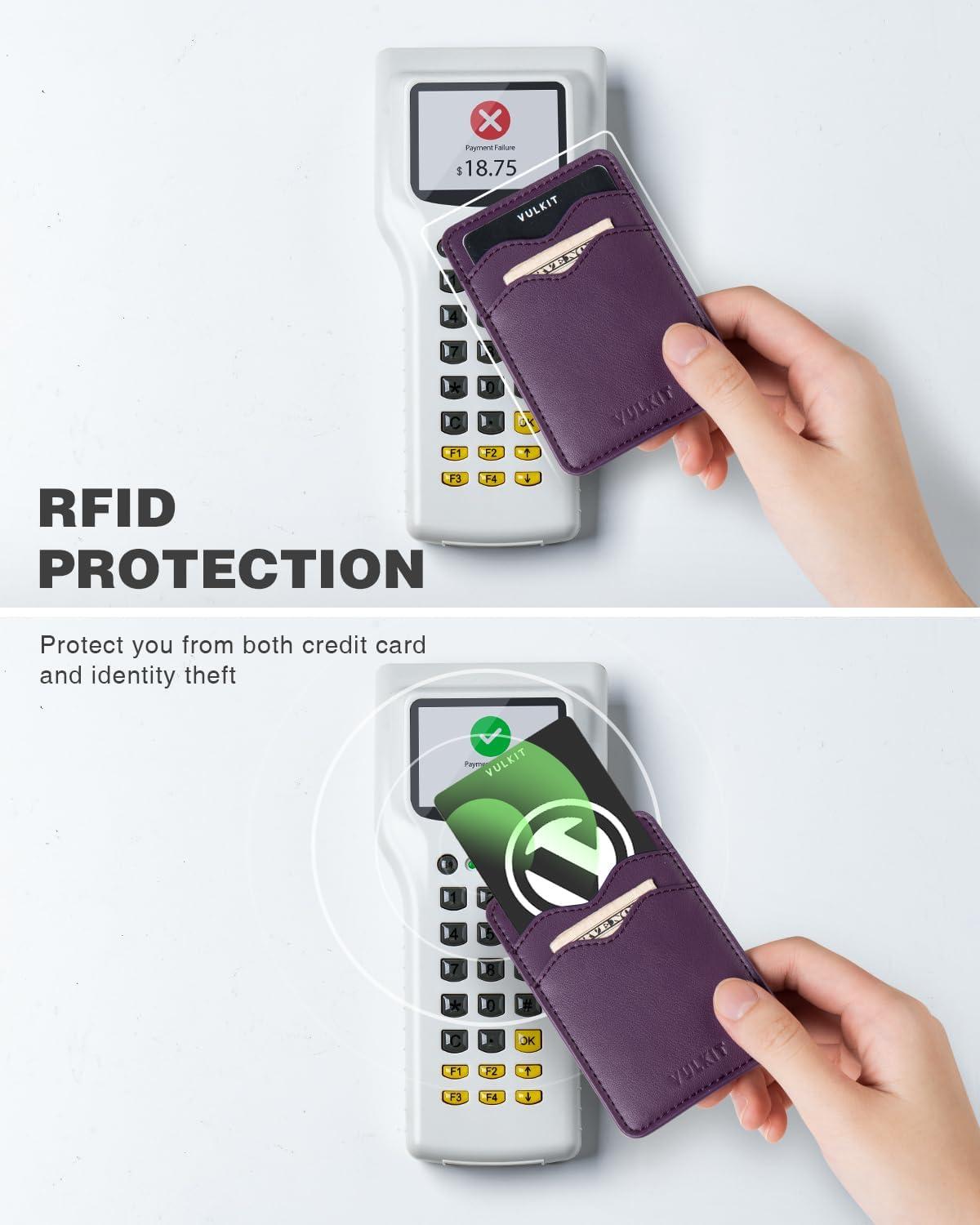 image:imageVULKIT Stick on Card Holder Compatible for iphone Leather Cell Phone Wallet Credit Card Case Strong Sticker for WomenPurple