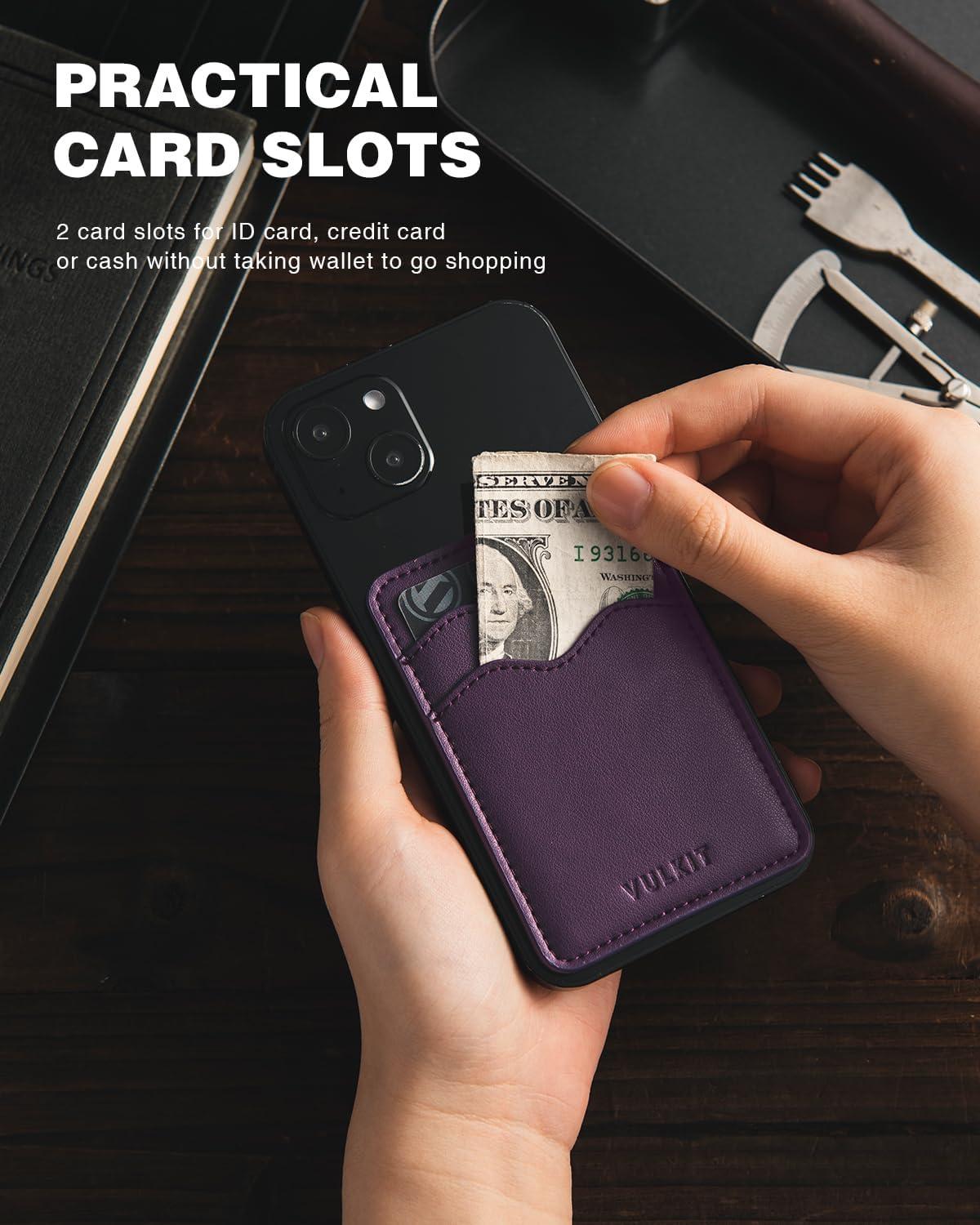 image:imageVULKIT Stick on Card Holder Compatible for iphone Leather Cell Phone Wallet Credit Card Case Strong Sticker for WomenPurple