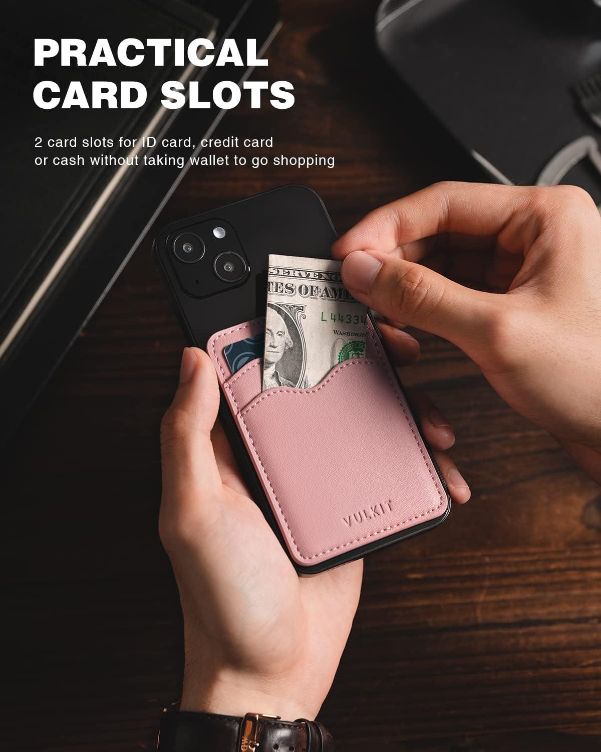 image:imageVULKIT Stick on Card Holder Compatible for iphone Leather Cell Phone Wallet Credit Card Case Strong Sticker for WomenRose