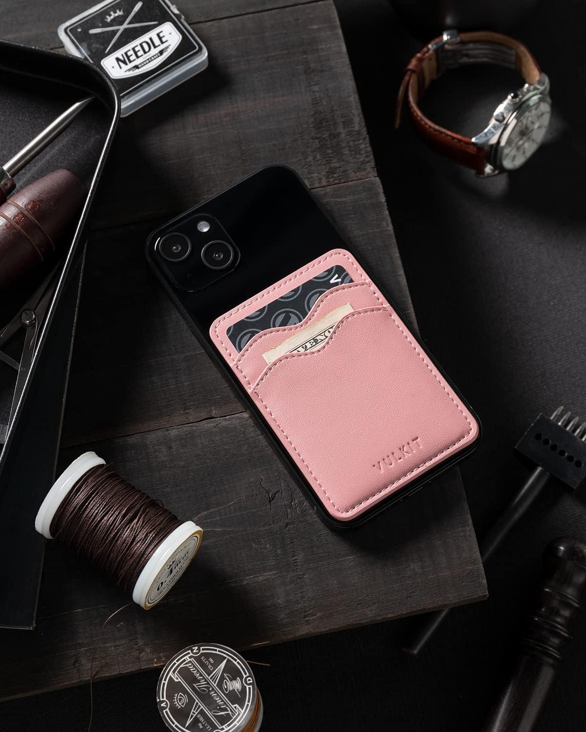 image:imageVULKIT Stick on Card Holder Compatible for iphone Leather Cell Phone Wallet Credit Card Case Strong Sticker for WomenRose