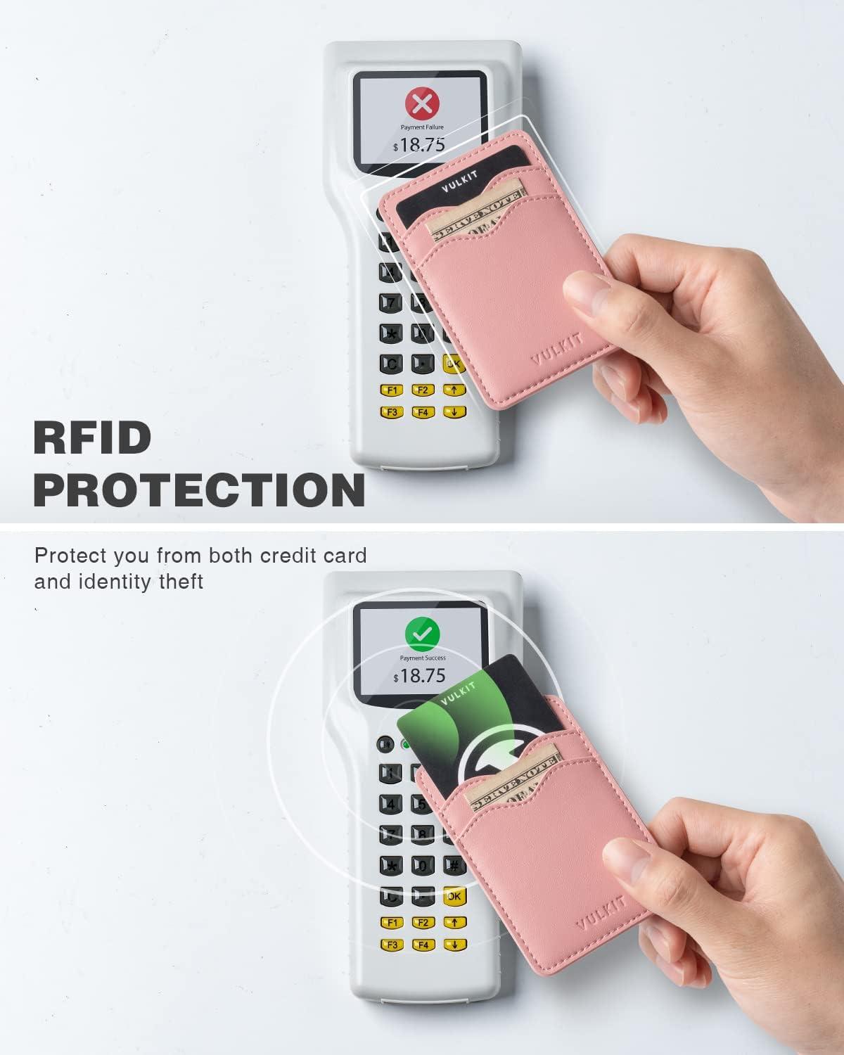 image:imageVULKIT Stick on Card Holder Compatible for iphone Leather Cell Phone Wallet Credit Card Case Strong Sticker for WomenRose