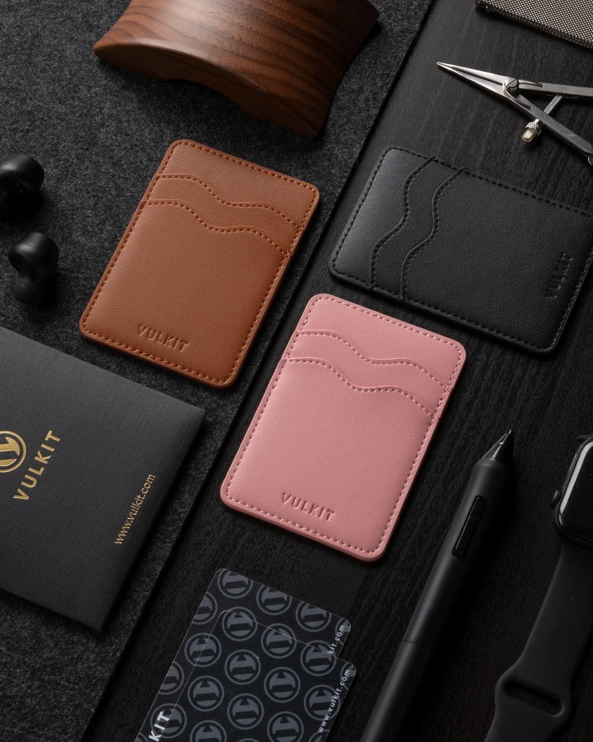 image:imageVULKIT Stick on Card Holder Compatible for iphone Leather Cell Phone Wallet Credit Card Case Strong Sticker for WomenRose