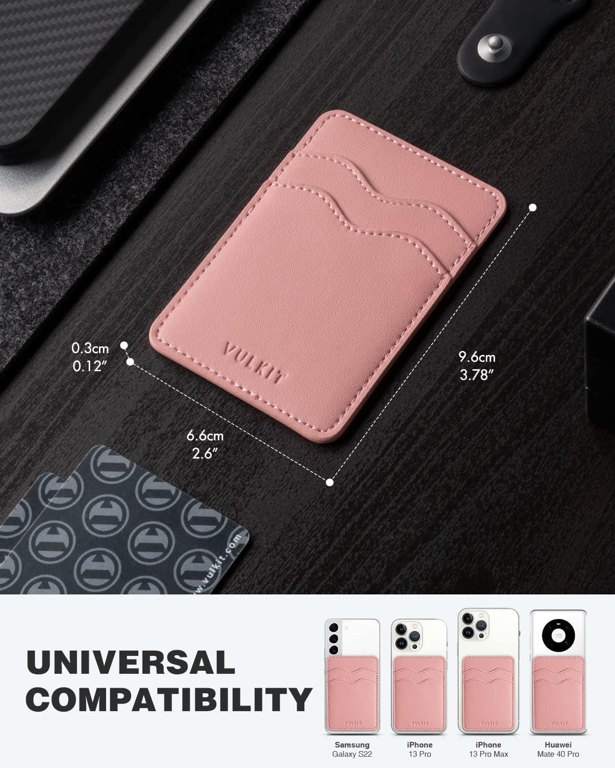 image:imageVULKIT Stick on Card Holder Compatible for iphone Leather Cell Phone Wallet Credit Card Case Strong Sticker for WomenRose
