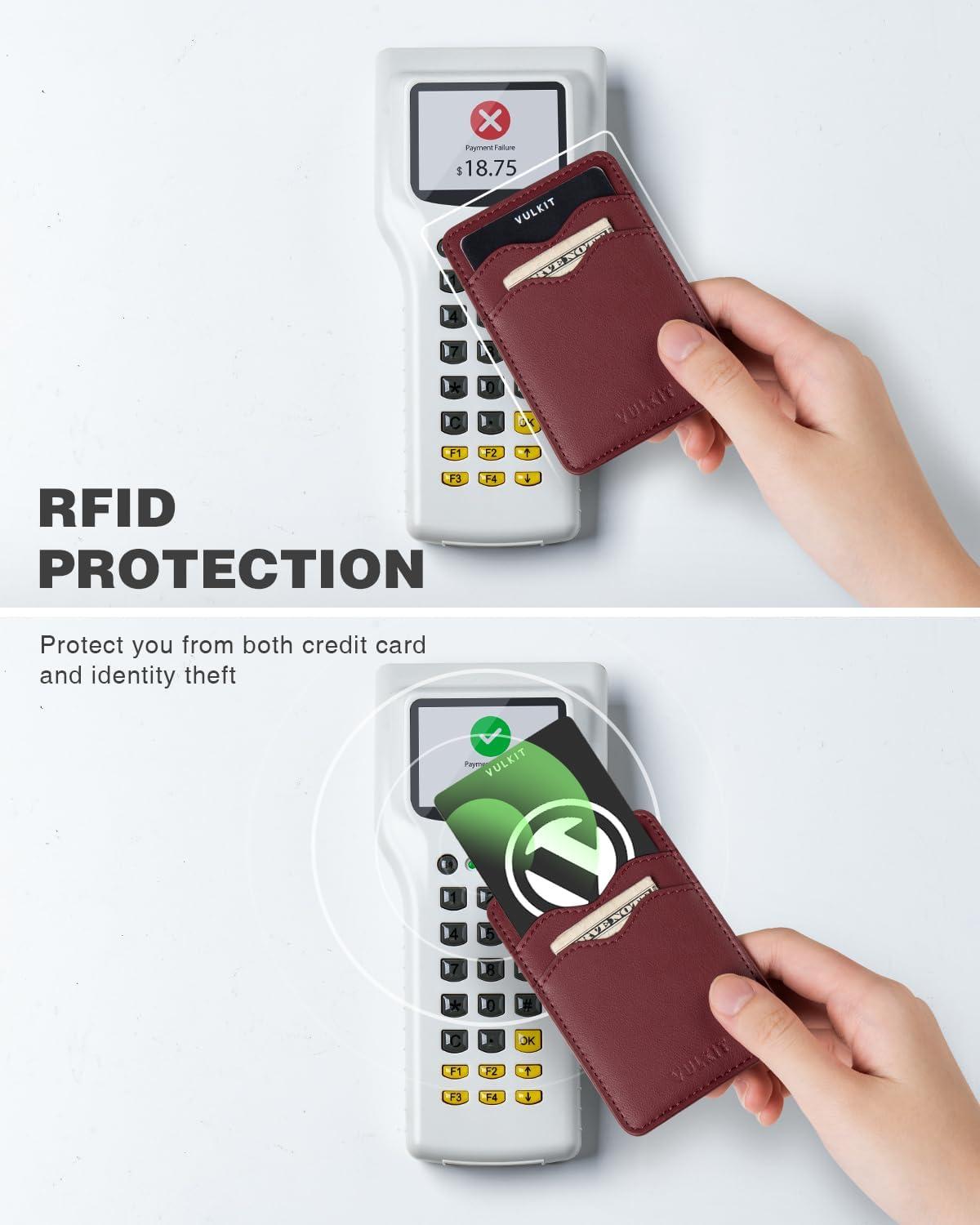 image:imageVULKIT Stick on Card Holder Compatible for iphone Leather Cell Phone Wallet Credit Card Case Strong Sticker for WomenWine