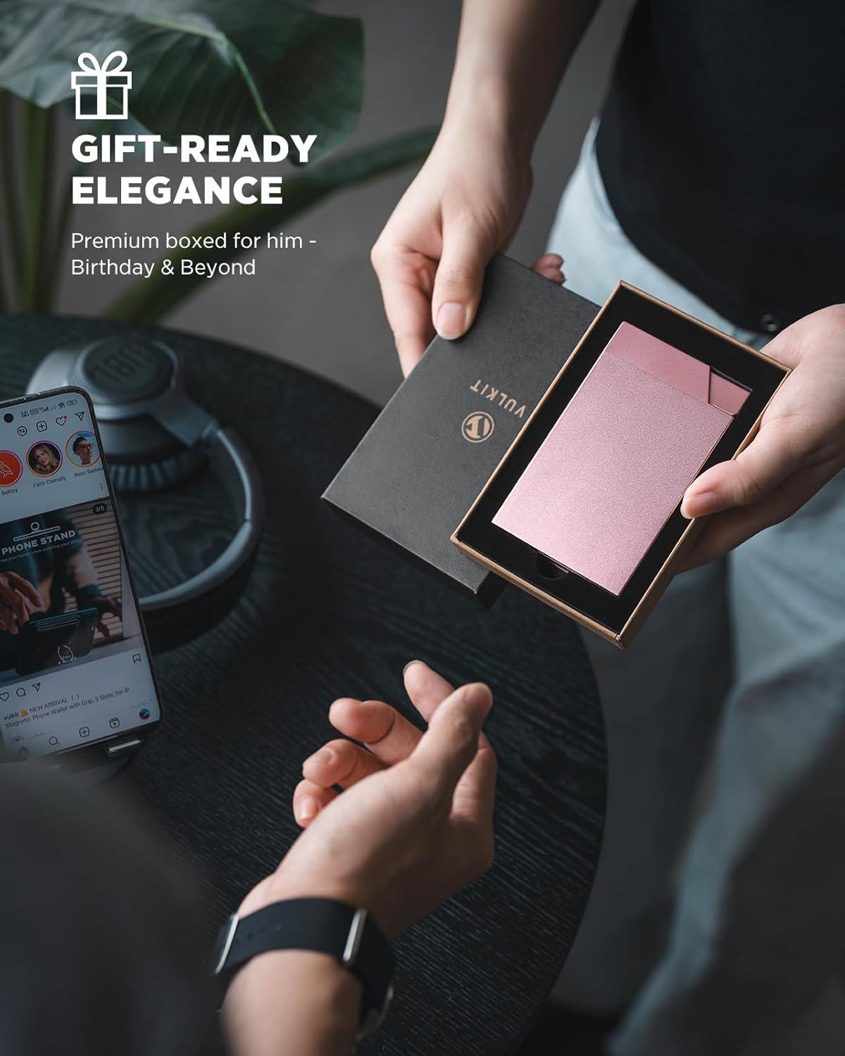 image:imageVULKIT Womens Double Sided Pop Up Credit Card Holder Slim Twin Push Button Ejection Wallet Holder with RFID Blocking Aluminium Alloy Frame Metal Card Case Holds 1216 Cards Rose GoldRose Gold