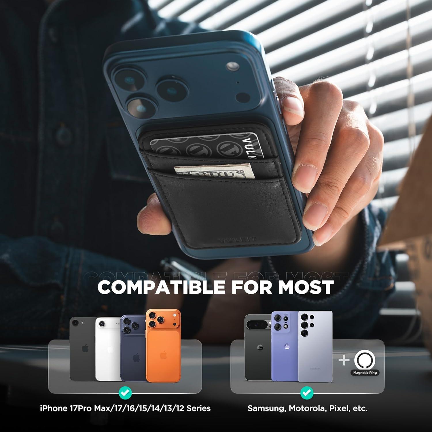 image:imageVULKIT for MagSafe Wallet With RFID Blocking Magnetic Wallet for iPhone 171615141312 Series Galaxy Moto Slim Phone Card HolderBlack