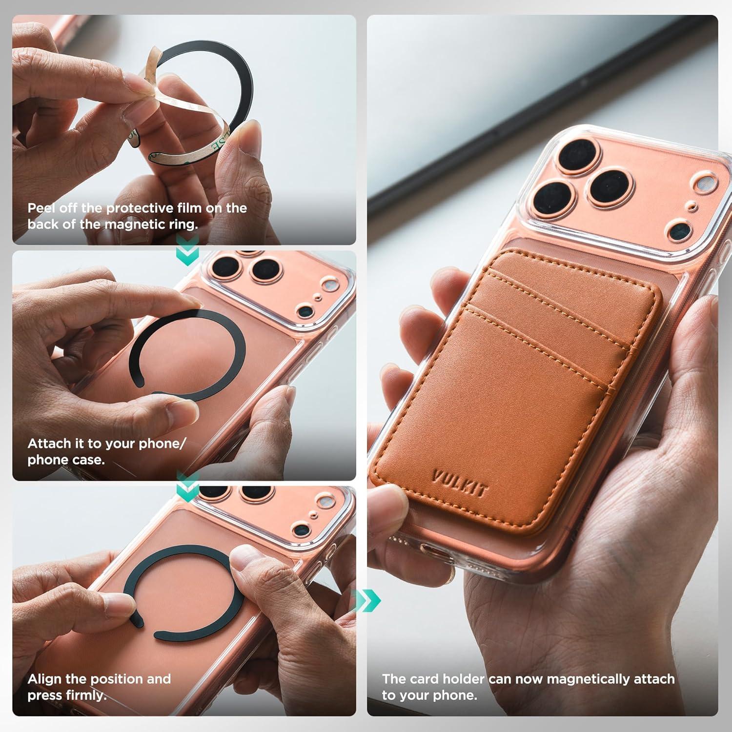 image:imageVULKIT for MagSafe Wallet With RFID Blocking Magnetic Wallet for iPhone 171615141312 Series Galaxy Moto Slim Phone Card HolderCosmic Orange