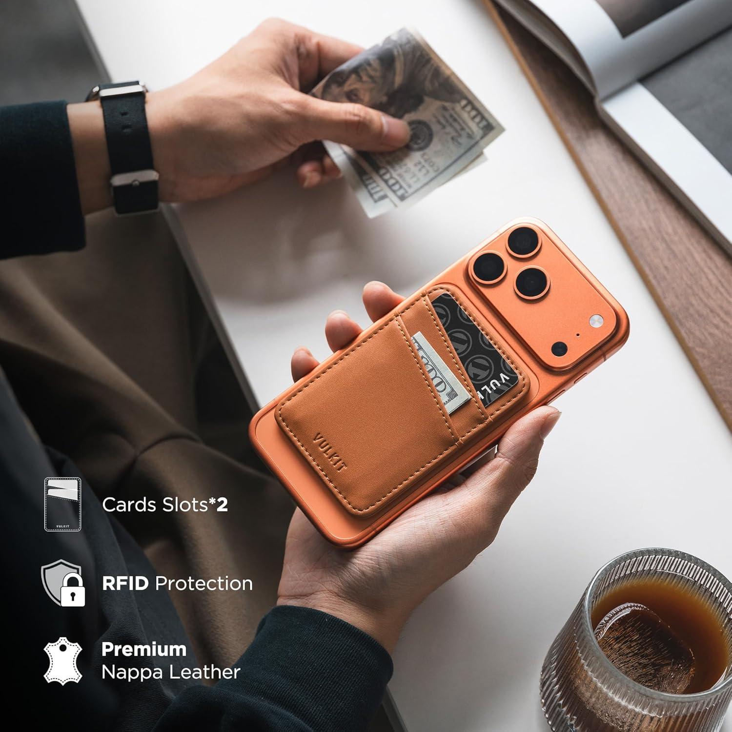 image:imageVULKIT for MagSafe Wallet With RFID Blocking Magnetic Wallet for iPhone 171615141312 Series Galaxy Moto Slim Phone Card HolderCosmic Orange