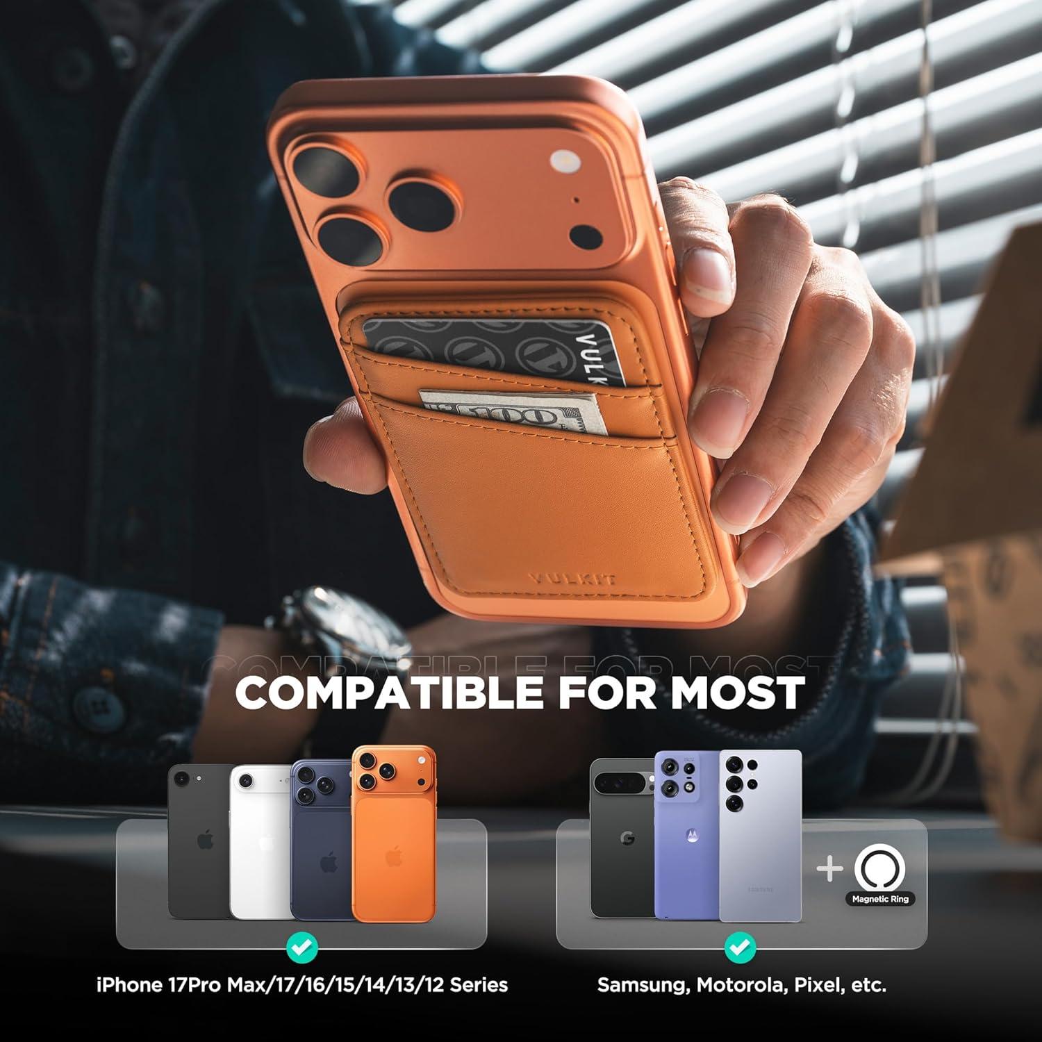 image:imageVULKIT for MagSafe Wallet With RFID Blocking Magnetic Wallet for iPhone 171615141312 Series Galaxy Moto Slim Phone Card HolderCosmic Orange