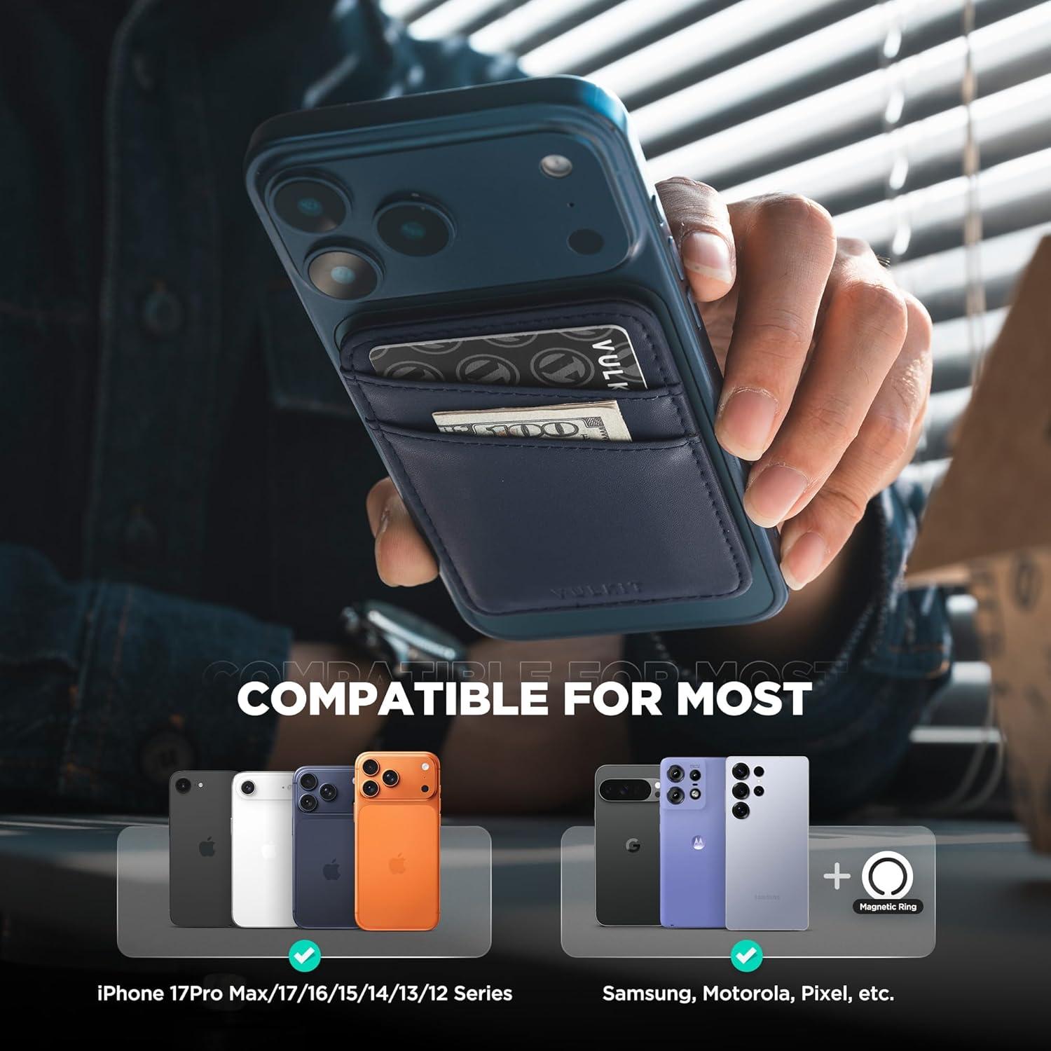 image:imageVULKIT for MagSafe Wallet With RFID Blocking Magnetic Wallet for iPhone 171615141312 Series Galaxy Moto Slim Phone Card HolderDeep Blue