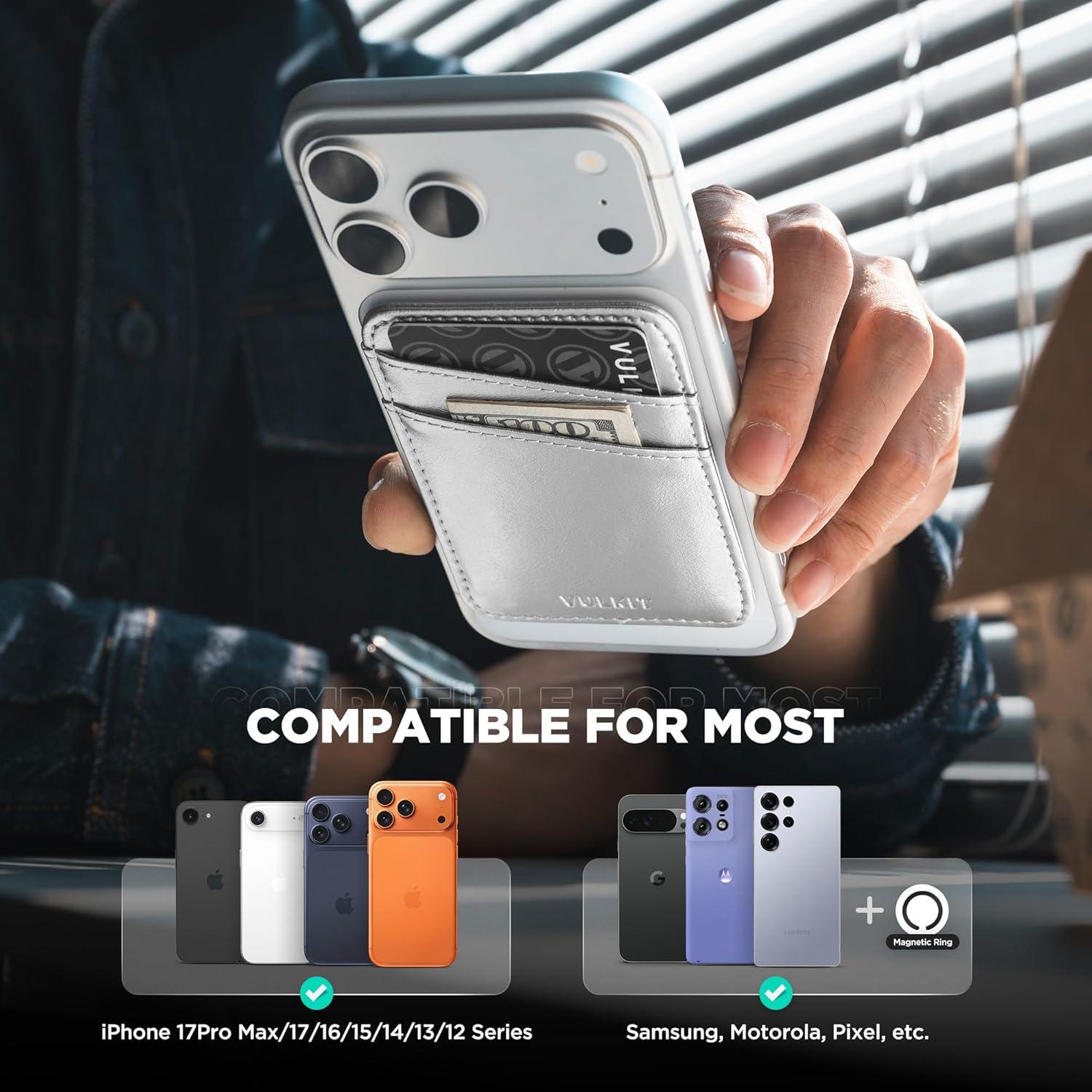 image:imageVULKIT for MagSafe Wallet With RFID Blocking Magnetic Wallet for iPhone 171615141312 Series Galaxy Moto Slim Phone Card HolderSilver