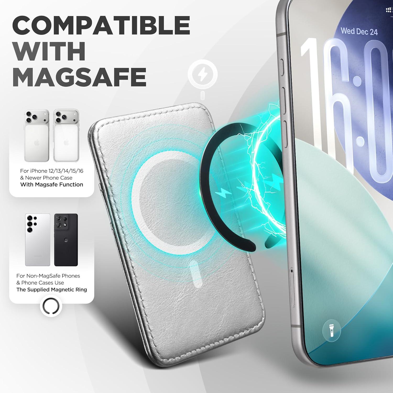 image:imageVULKIT for MagSafe Wallet With RFID Blocking Magnetic Wallet for iPhone 171615141312 Series Galaxy Moto Slim Phone Card HolderSilver