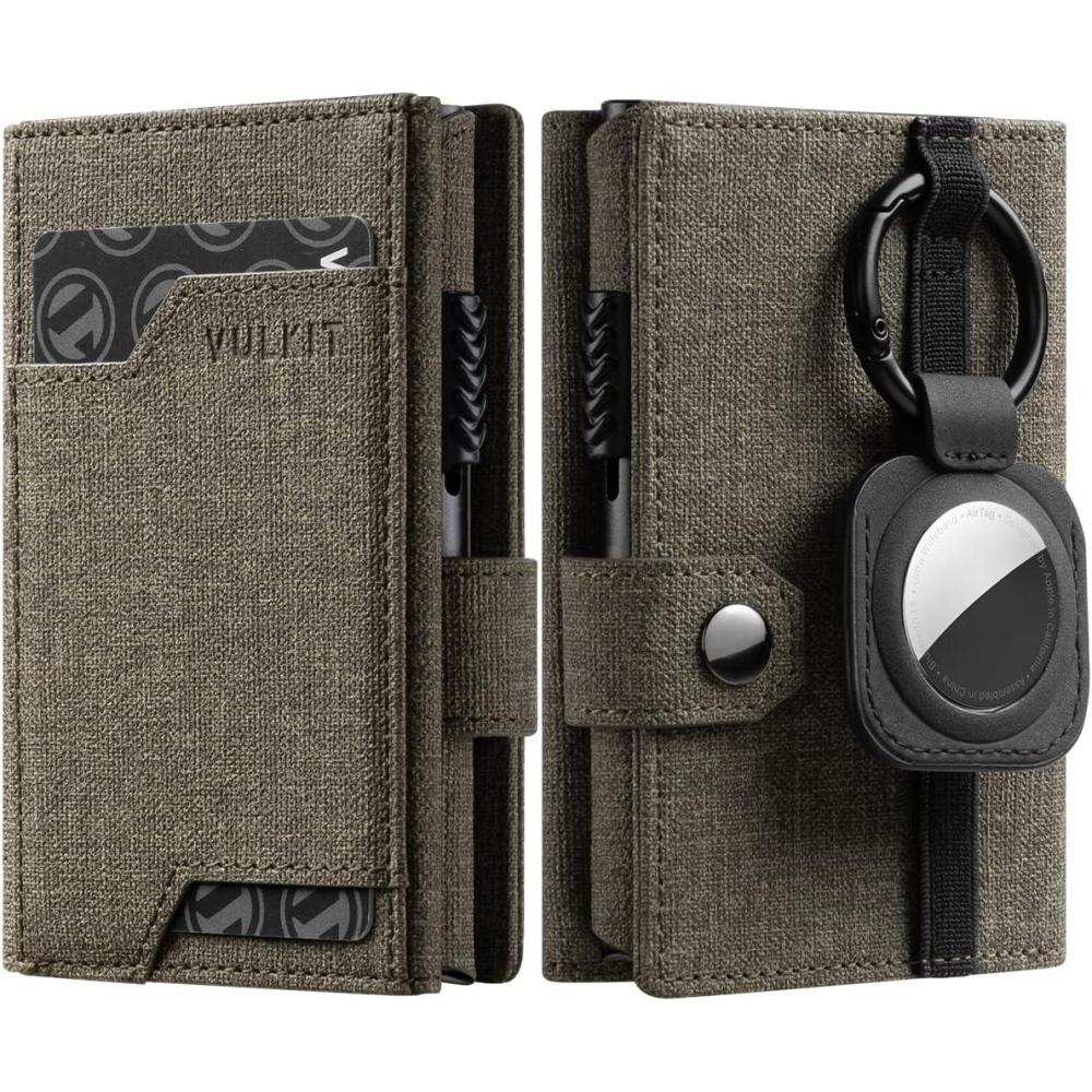image:imageVULKIT Airtag Wallet with Keyring Mens Pop up Credit Card Wallet Compatiable with Air Tag Holder Trifold ID Window RFID BlockingGreen