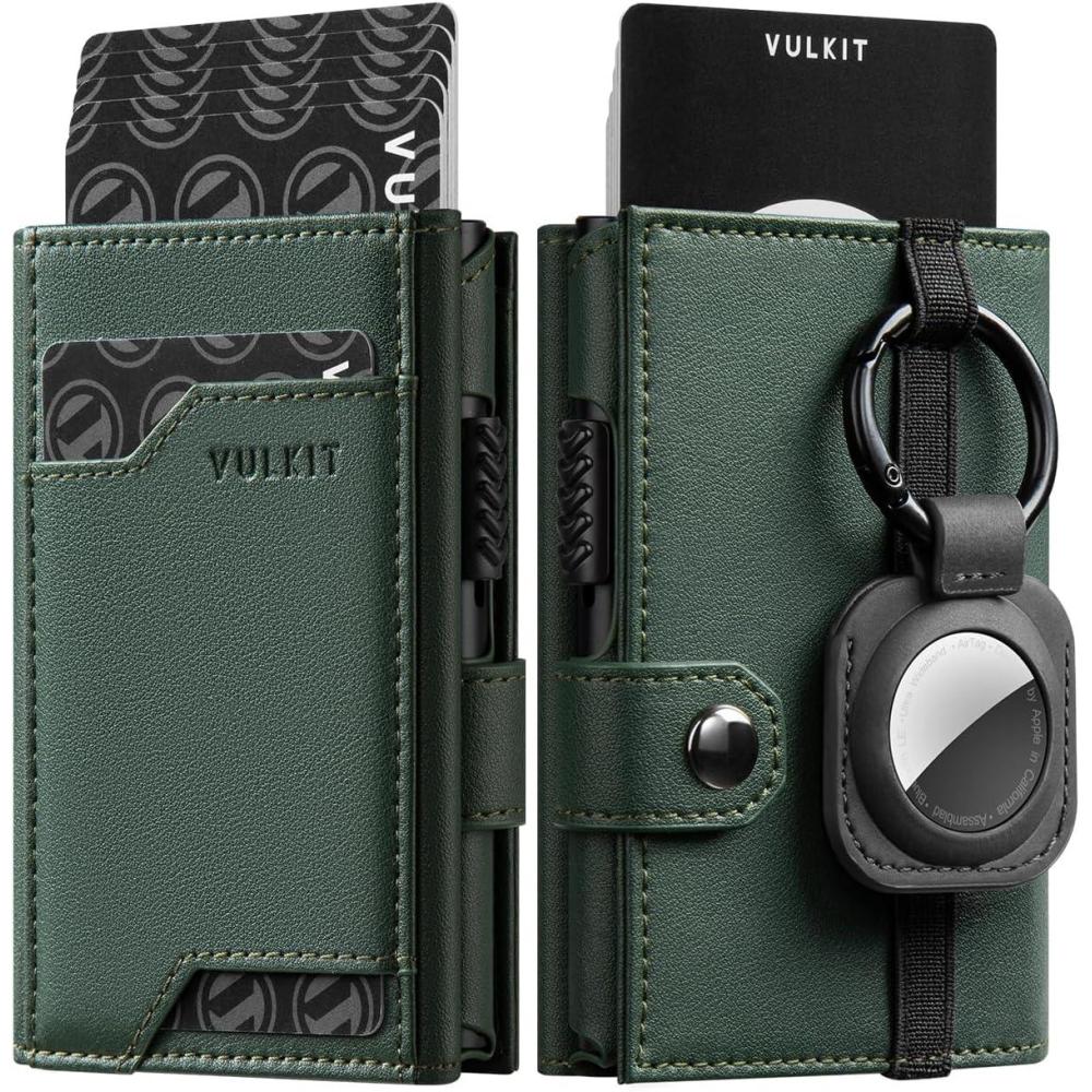 image:imageVULKIT Airtag Wallet with Keyring Mens Pop up Credit Card Wallet Compatiable with Air Tag Holder Trifold ID Window RFID BlockingNewGreen