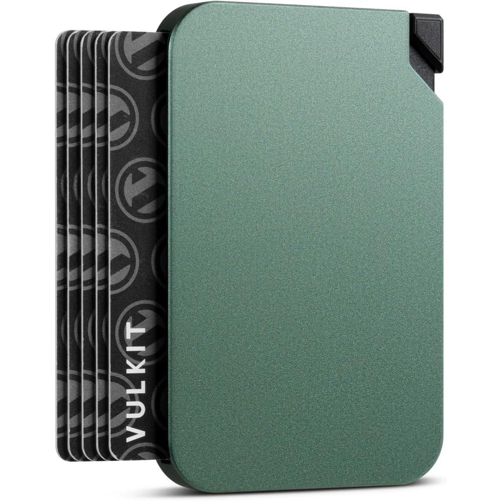 image:imageVULKIT Aluminum Card Holder Pop up RFID Blocking Slim Wallet for Men and Women Holds 5 Cards Minimalist Metal Card Case WineMidnightGreen