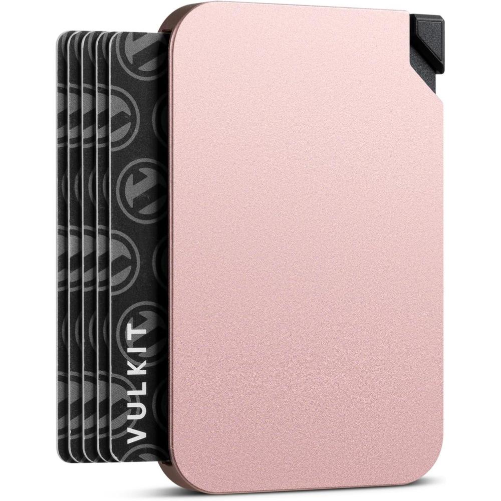 image:imageVULKIT Aluminum Card Holder Pop up RFID Blocking Slim Wallet for Men and Women Holds 5 Cards Minimalist Metal Card Case WineRoseGold