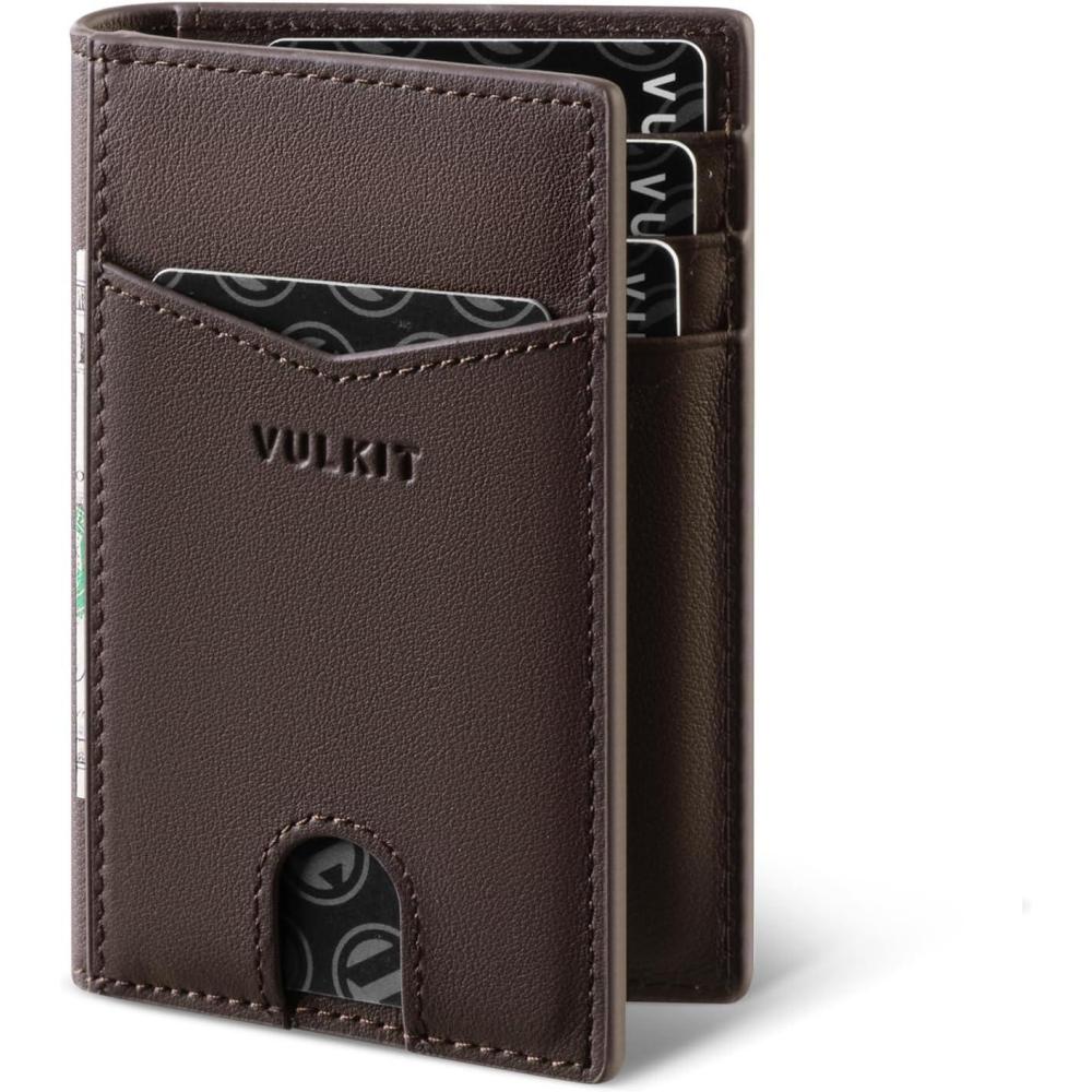image:imageVULKIT Bifold Front Pocket Slim Wallet RFID Blocking Minimalist Thin Leather Credit Card Holder Wallet for Men and Women BrownGenuine Leather Nappa Espresso