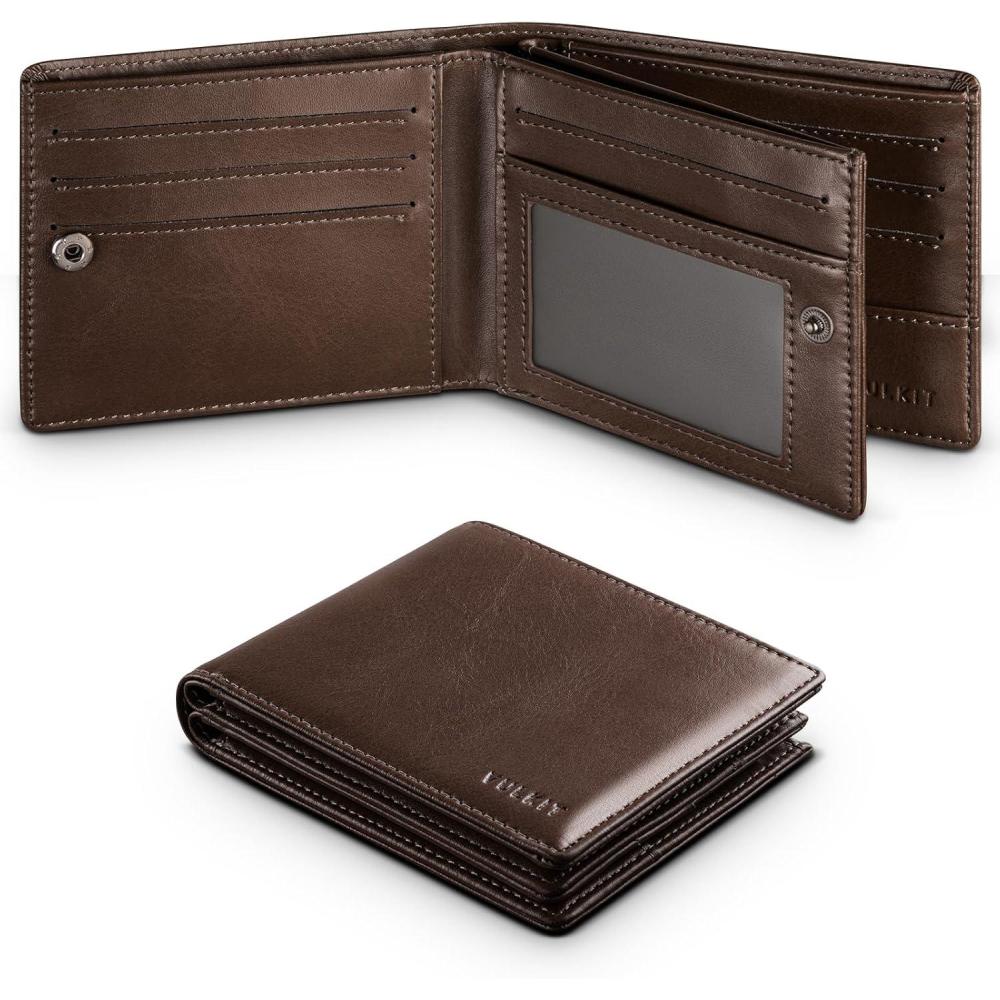 image:imageVULKIT Bifold Wallet RFID Blocking Leather Card Wallet for Men Large Capacity Mens Wallets with 13 Card Holder 2 Banknote Compartments Coin SlotCoffee Brown