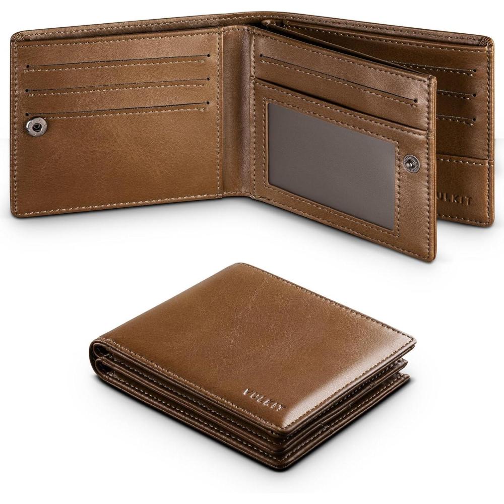 image:imageVULKIT Bifold Wallet RFID Blocking Leather Card Wallet for Men Large Capacity Mens Wallets with 13 Card Holder 2 Banknote Compartments Coin SlotMuddy Brown
