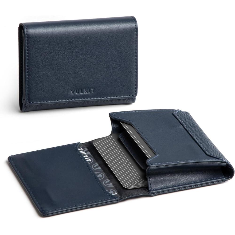 image:imageVULKIT Business Card Holder Premium Leather RFID Blocking Card Case With ID Window Magnetic Closure Holds Up to 40 Business CardsNavy