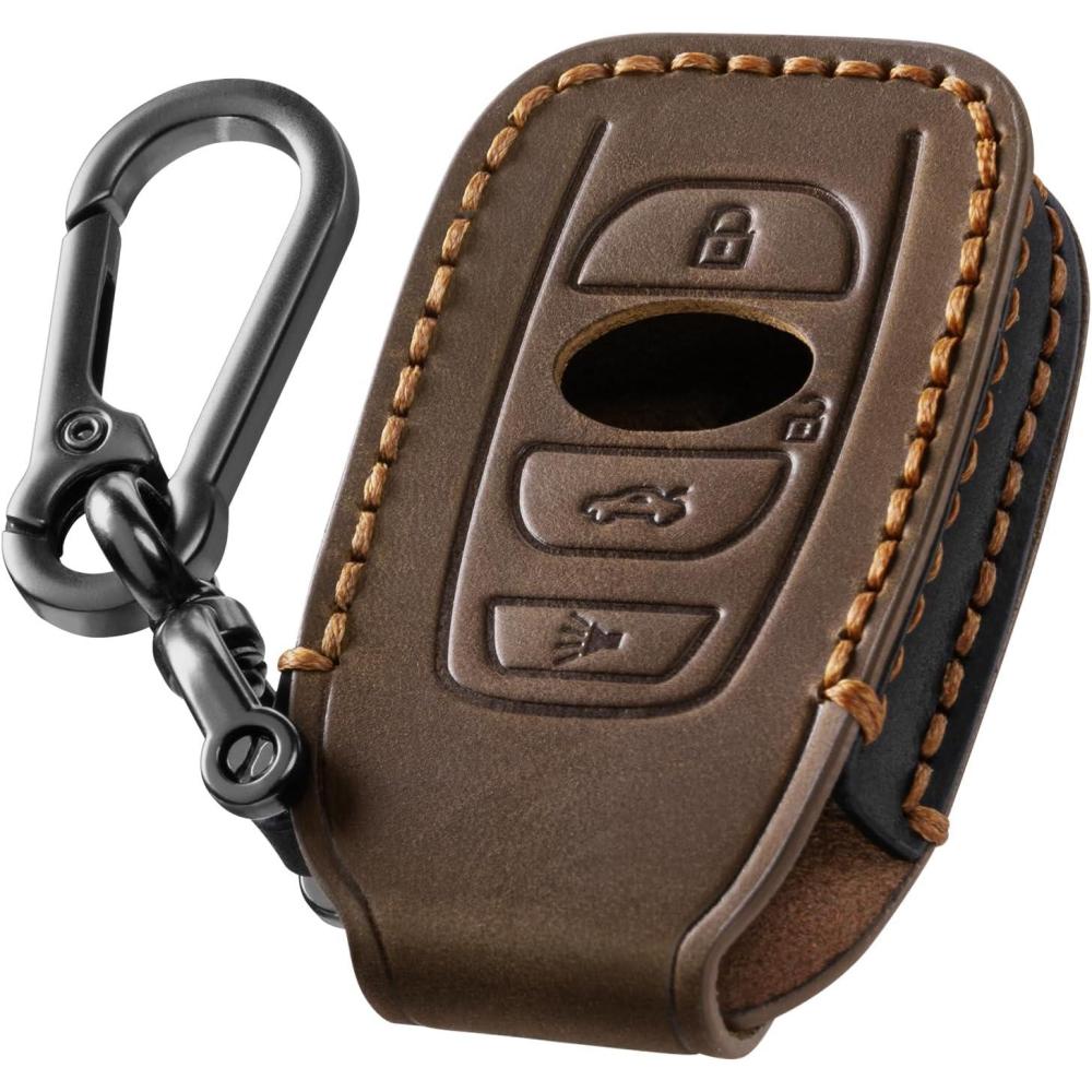 image:imageVULKIT Car Key Fob Cover Leather Full Protection Key Case Shell Compatible with 4Buttons fit Subaru BRZ Legacy Outback Ascent Crosstrek Forester WRX Brown