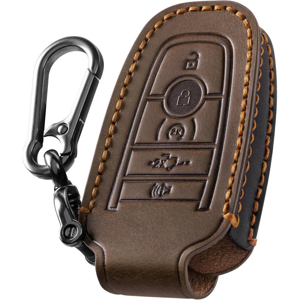 image:imageVULKIT Car Key Fob Cover Leather Full Protection Key Case Shell Compatible with Ford Smart Key 5 Buttons Bronco Mustang F150 F250 F350 Explorer