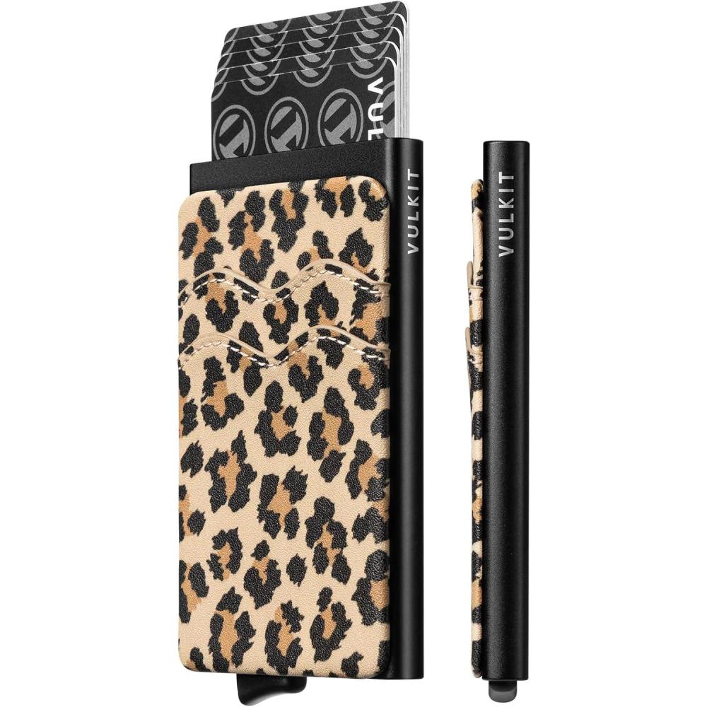 image:imageVULKIT Card Holder Pop Up Slim Wallet With Extra Leather Pocket Slots RFID Blocking Credit Card Case for Men and WomenLeopard Chic