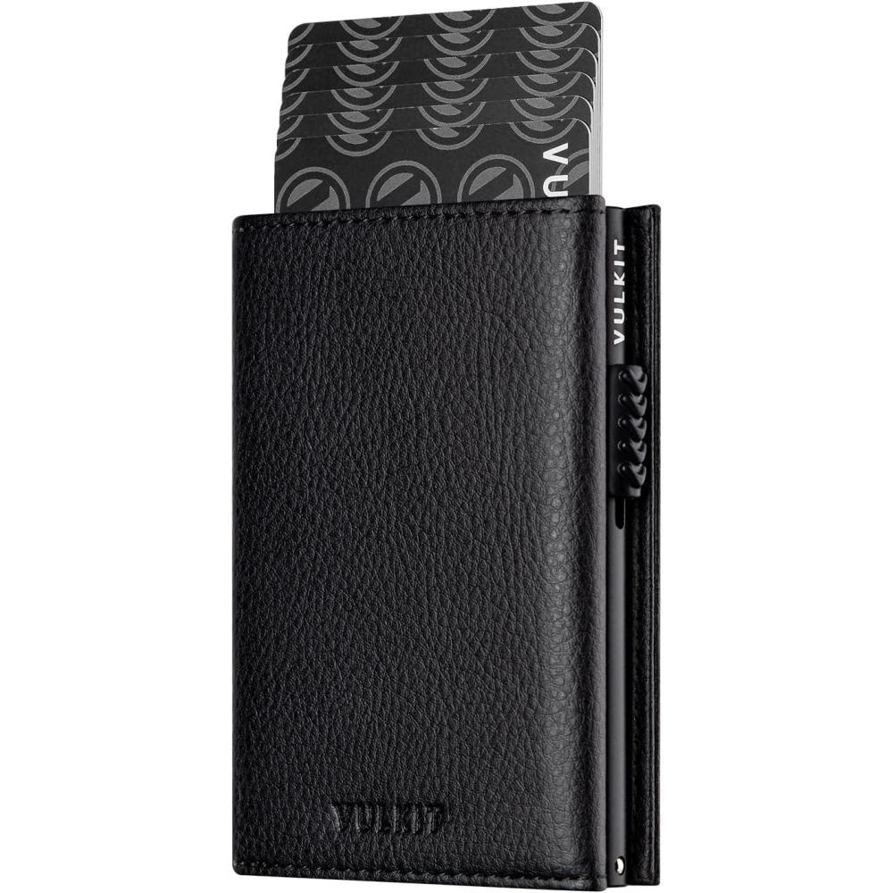 image:imageVULKIT Card Holder Wallet with Coin Pocket Magnetic Closure Pop Up Cards With ID Window Leather Wallet for Cash amp Credit Cards  with Coin Pocket Magnetic Closure Pop Up Cards With ID WindowGrain Black