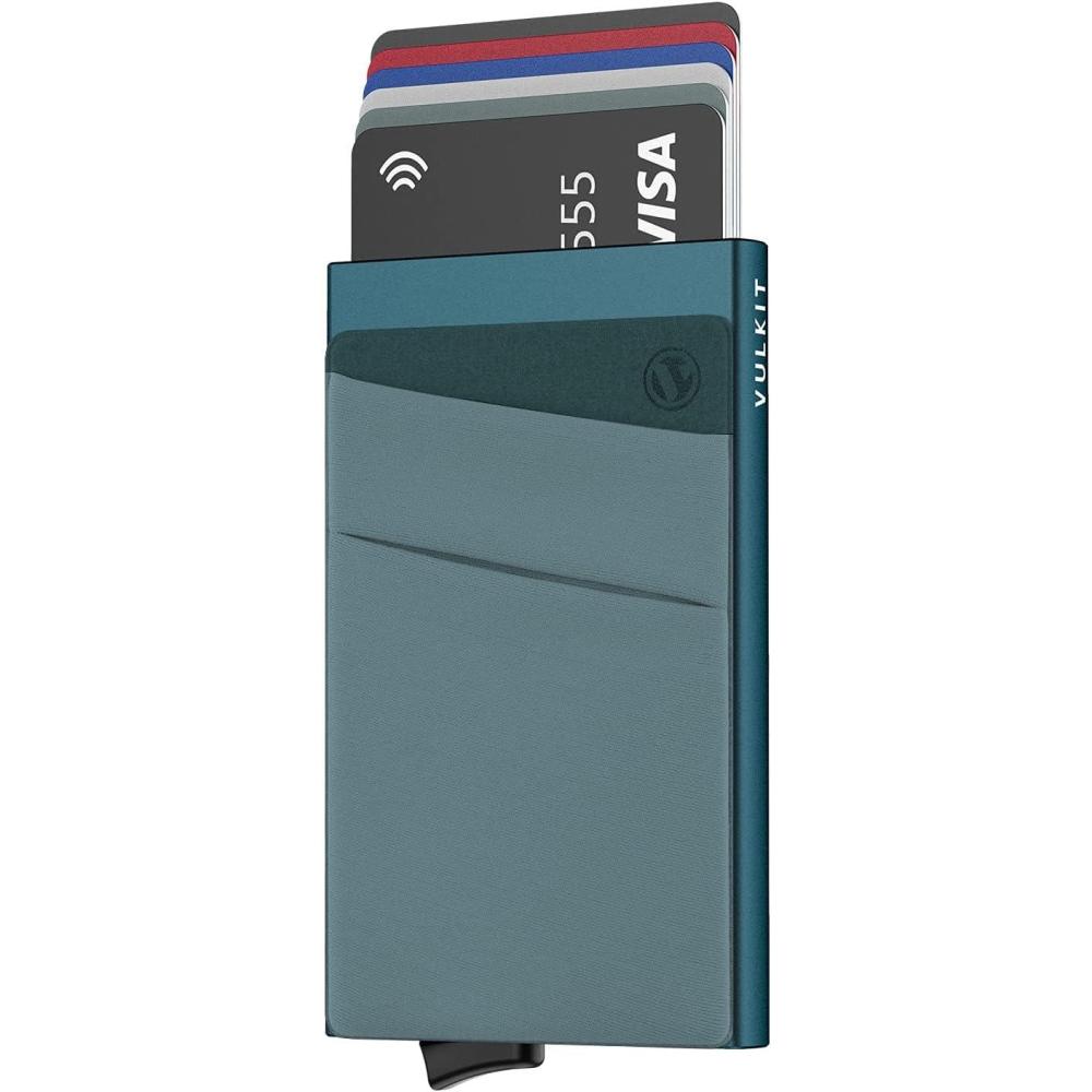 image:imageVULKIT Card Holder with Money Pocket Pop Up Wallet RFID Blocking Slim Metal Bank Card Case Holds 5 Cards and NotesEmerald Green