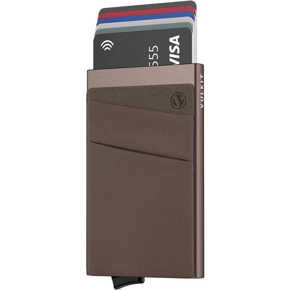 image:imageVULKIT Card Holder with Money Pocket Pop Up Wallet RFID Blocking Slim Metal Bank Card Case Holds 5 Cards and NotesNickle Grey