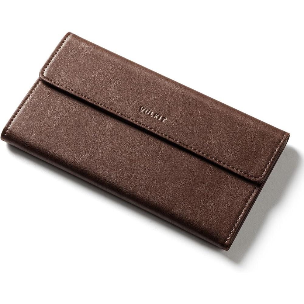 image:imageVULKIT Cash Envelope Wallet for Women Money Wallet Organizer for Cash 3 Bill amp Receipt Compartments 3 Card amp Coin Holders Classic BlackDark Brown