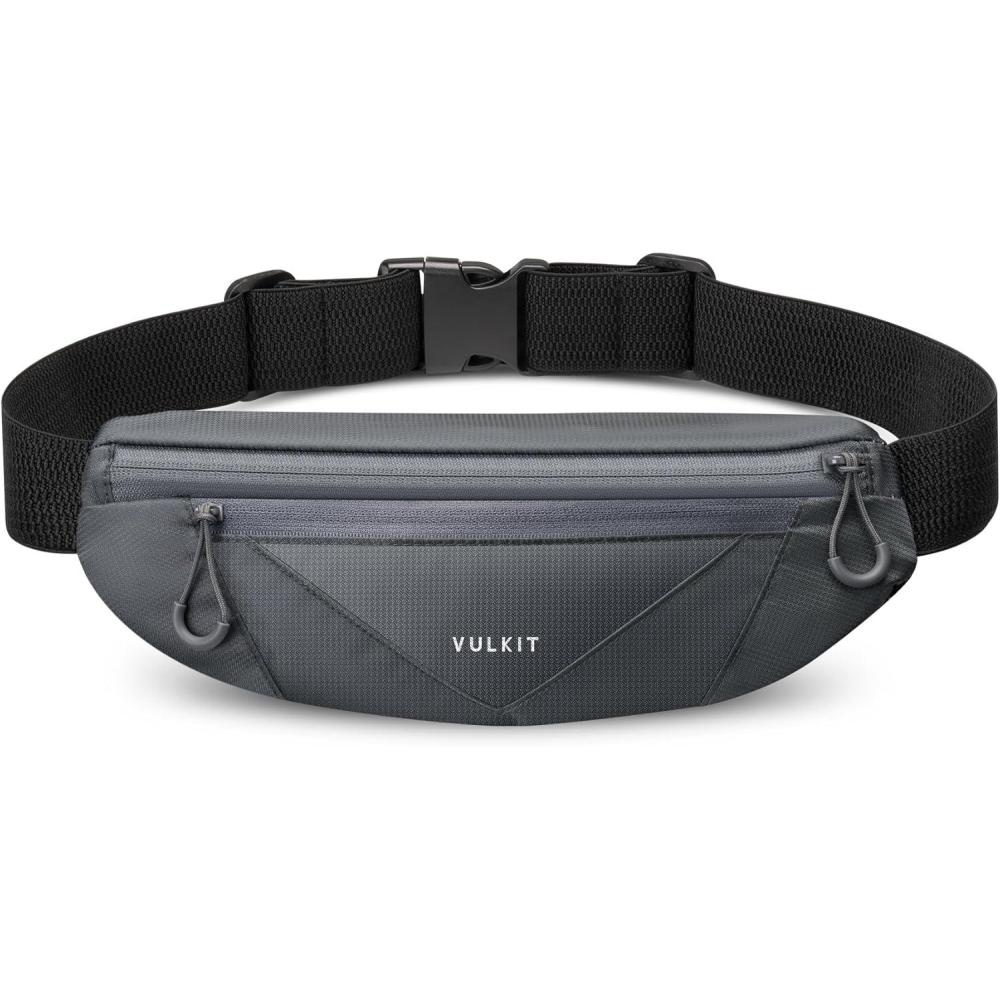 image:imageVULKIT Casual Lightweight Fanny Pack for Women amp Men Outdoor Belt Bag to Free Your Hands Nylon Waterproof Waist Bag with Adjustable Elastic Band Small Slim Fit Fashion Waist Pack BlackGrey