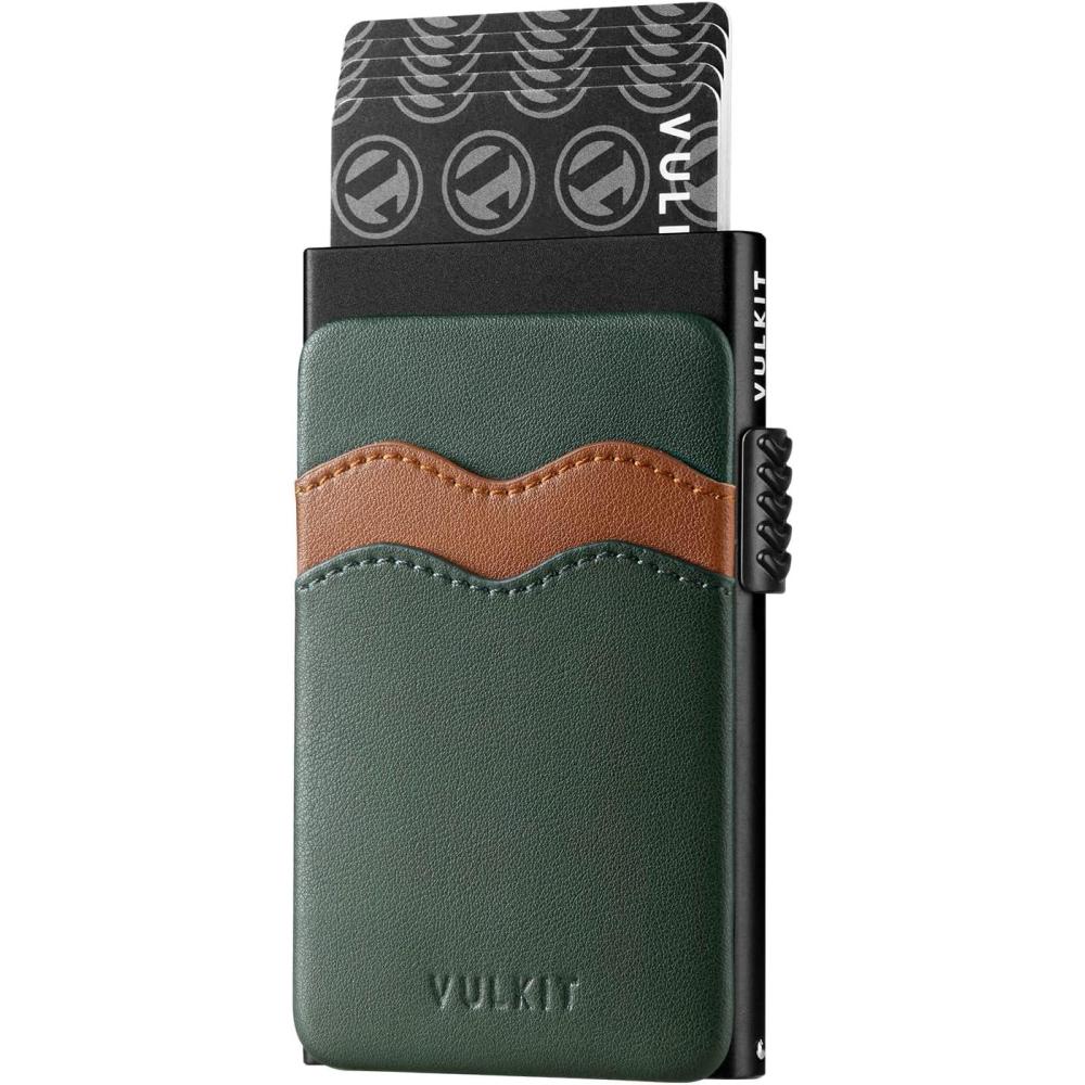 image:imageVULKIT Credit Card Holder Minimalist Slim Pop Up Wallet with Leather Slots RFID Blocking for Men and Women Holds 7 Cards and Notes WineGreen