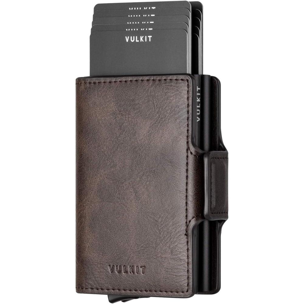image:imageVULKIT Credit Card Holder RFID Blocking Leather Automatic Pop Up Wallet Magnetic Wallet Double Card Case for Men and WomenEspresso