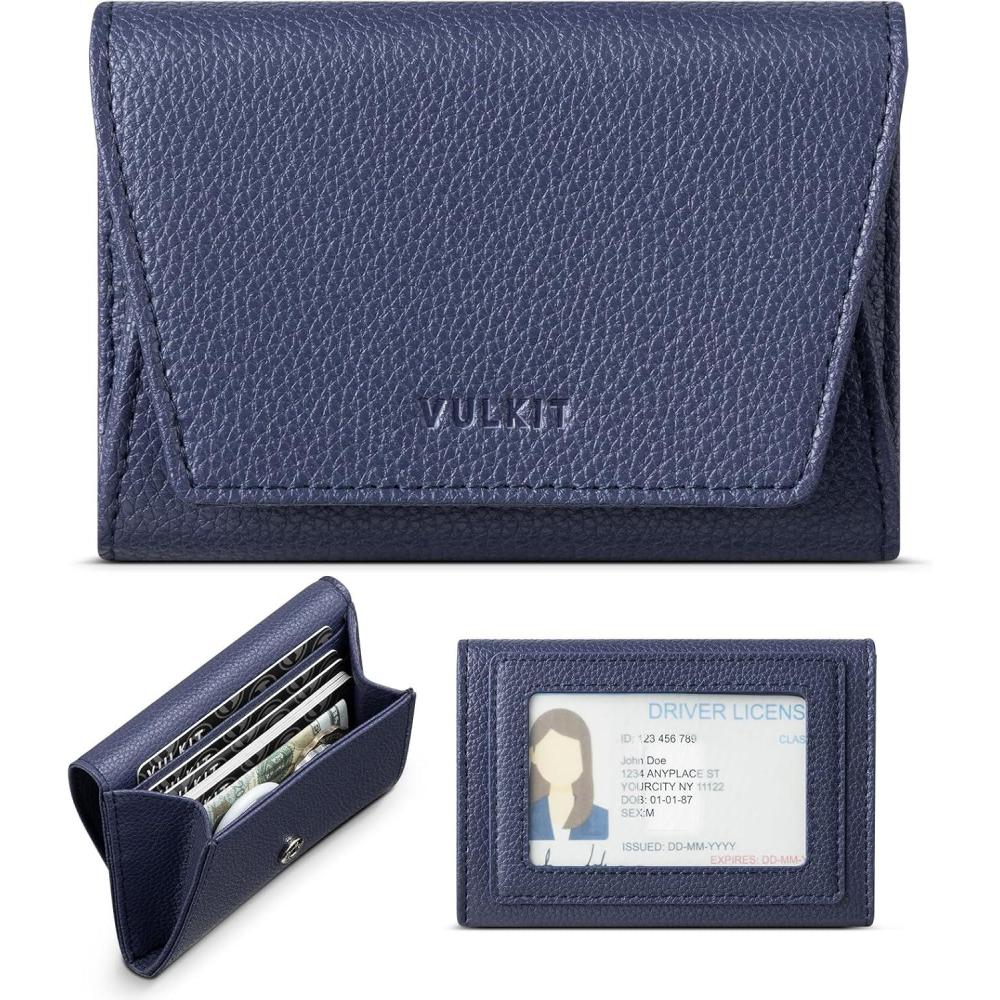 image:imageVULKIT Credit Card Holder for Women with Clear ID Window on the Back RFID Blocking Card Wallet One Large Pocket for Cash Coins and Cards Chestnut BrownNavy Blue
